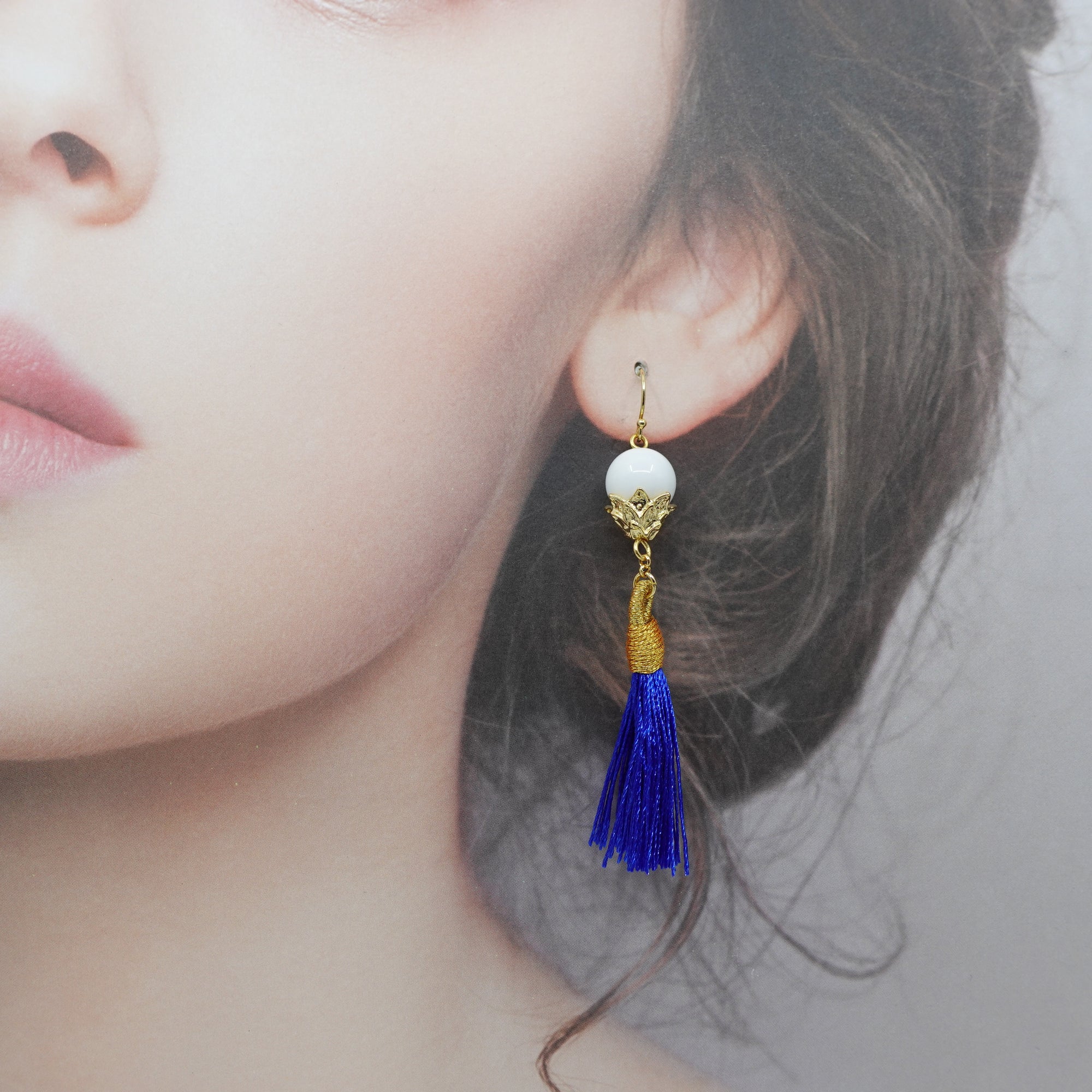 Little Lotus Silk Tassel Earrings - Royal Blue - Yun Boutique