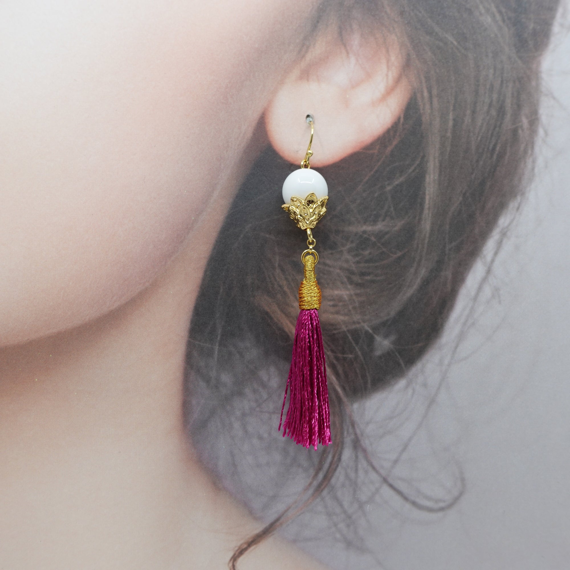 Little Lotus Silk Tassel Earrings - Velvet - Yun Boutique