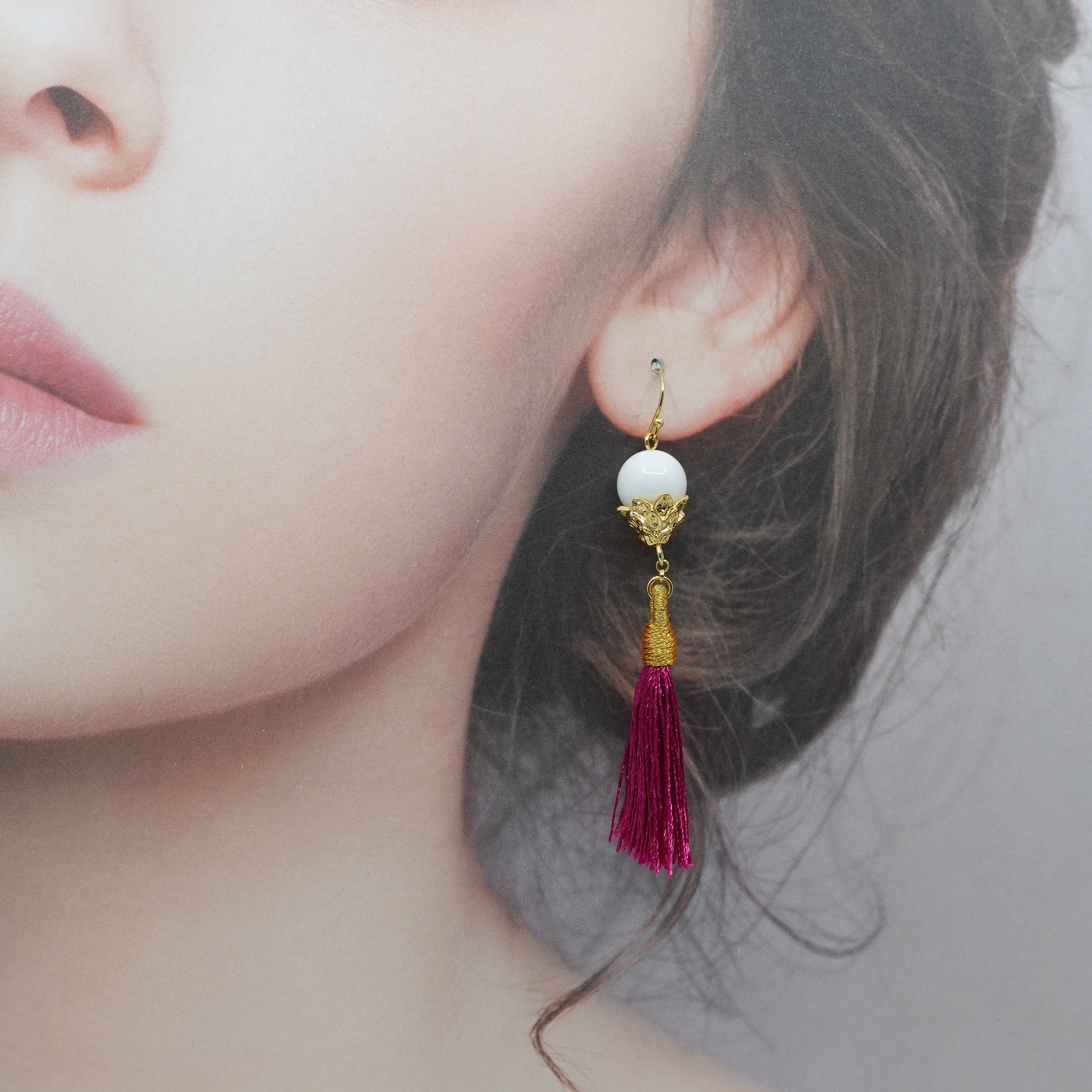 Little Lotus Silk Tassel Earrings - Velvet - Yun Boutique