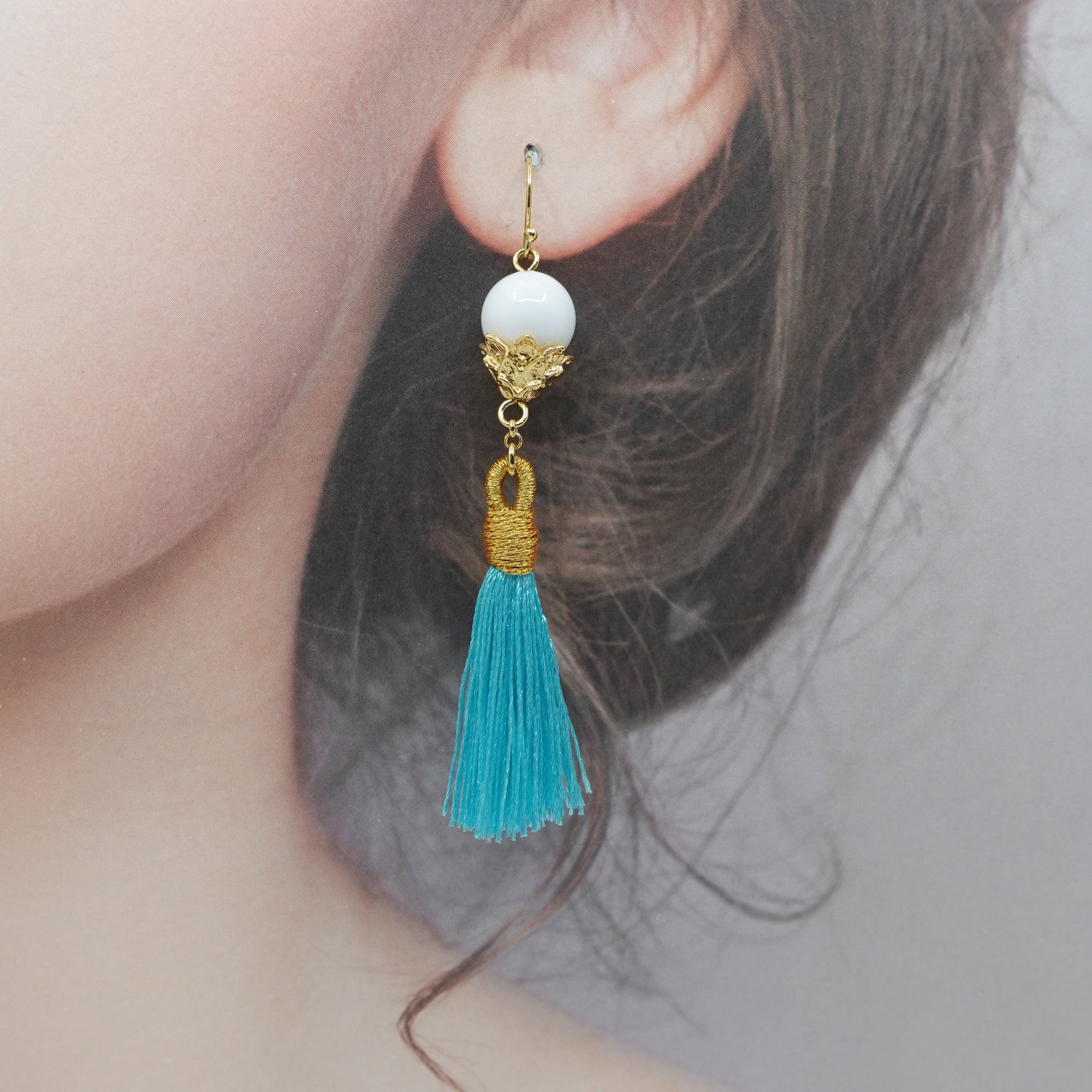 Little Lotus Silk Tassel Earrings - Turquoise - Yun Boutique