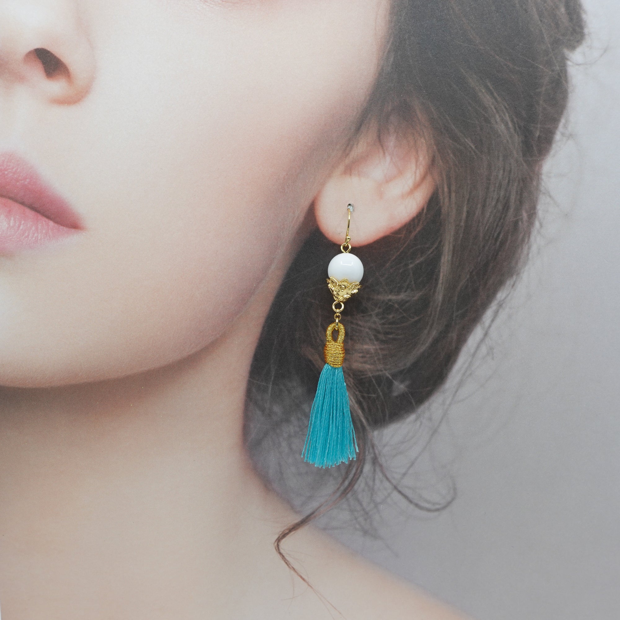 Little Lotus Silk Tassel Earrings - Turquoise - Yun Boutique