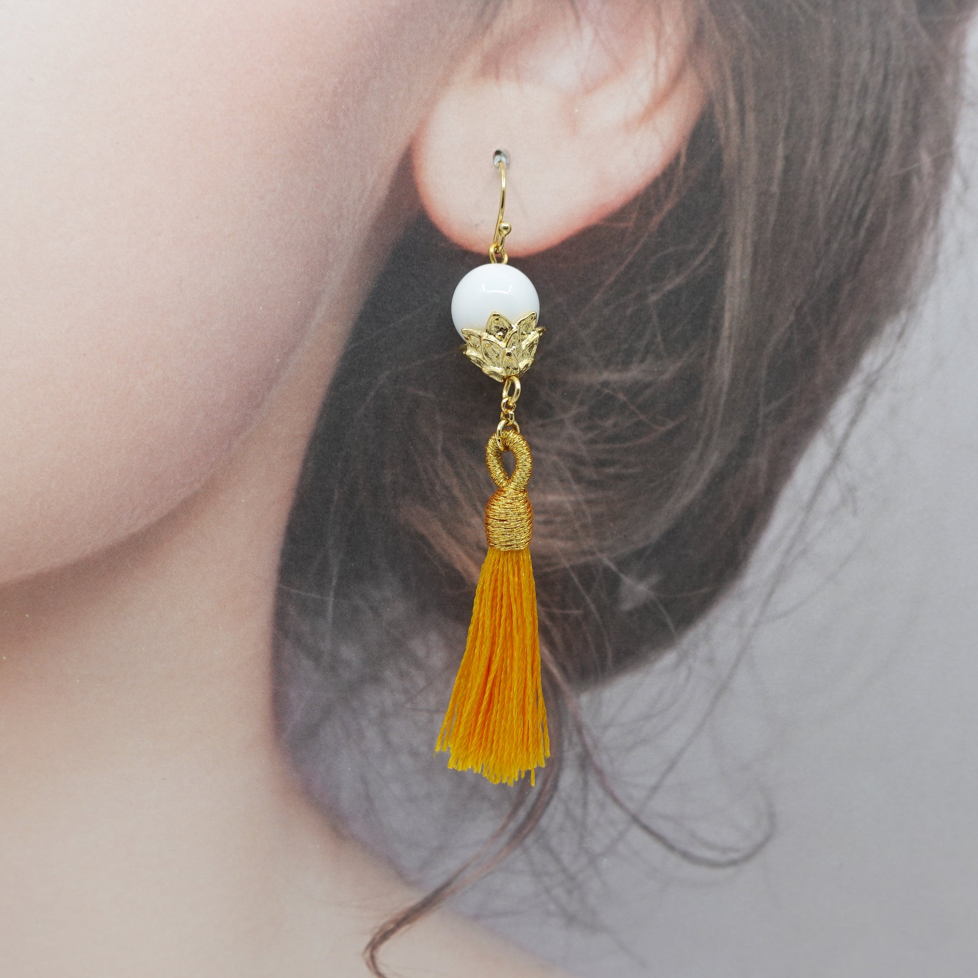 Little Lotus Silk Tassel Earrings - Yellow - Yun Boutique