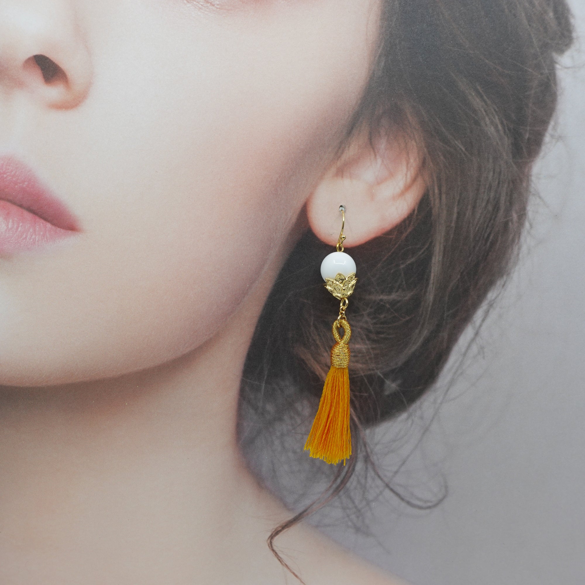 Little Lotus Silk Tassel Earrings - Yellow - Yun Boutique