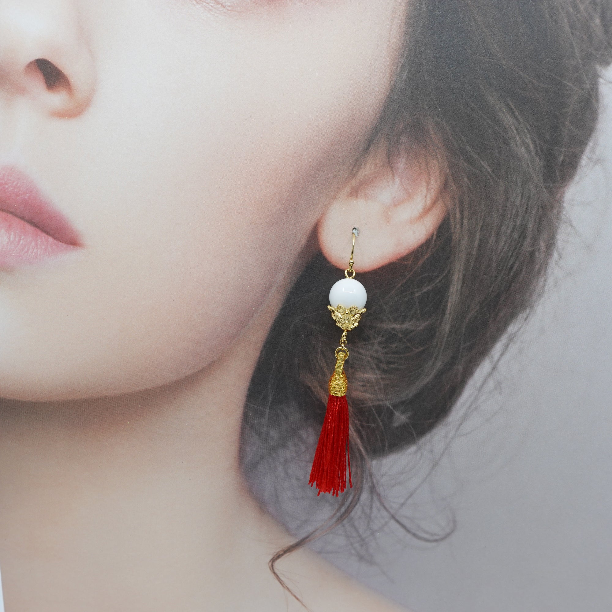 Little Lotus Silk Tassel Earrings - Red - Yun Boutique