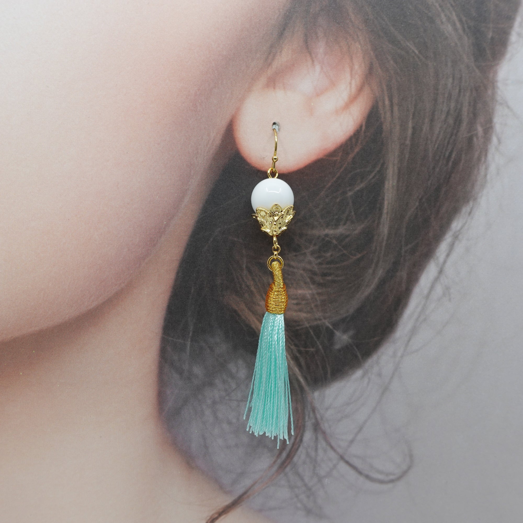 Little Lotus Silk Tassel Earrings - Mint Green - Yun Boutique