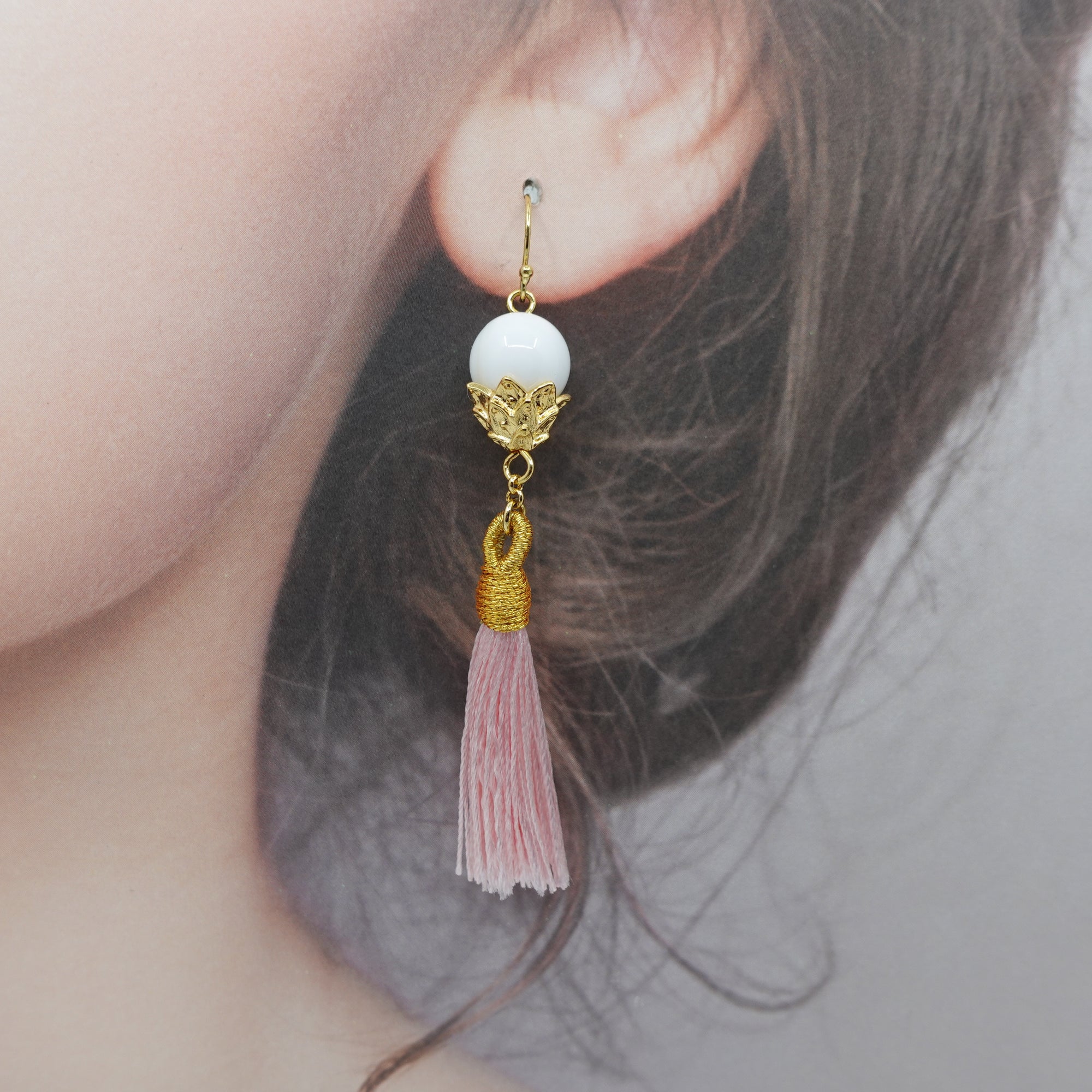 Little Lotus Silk Tassel Earrings - Pink - Yun Boutique