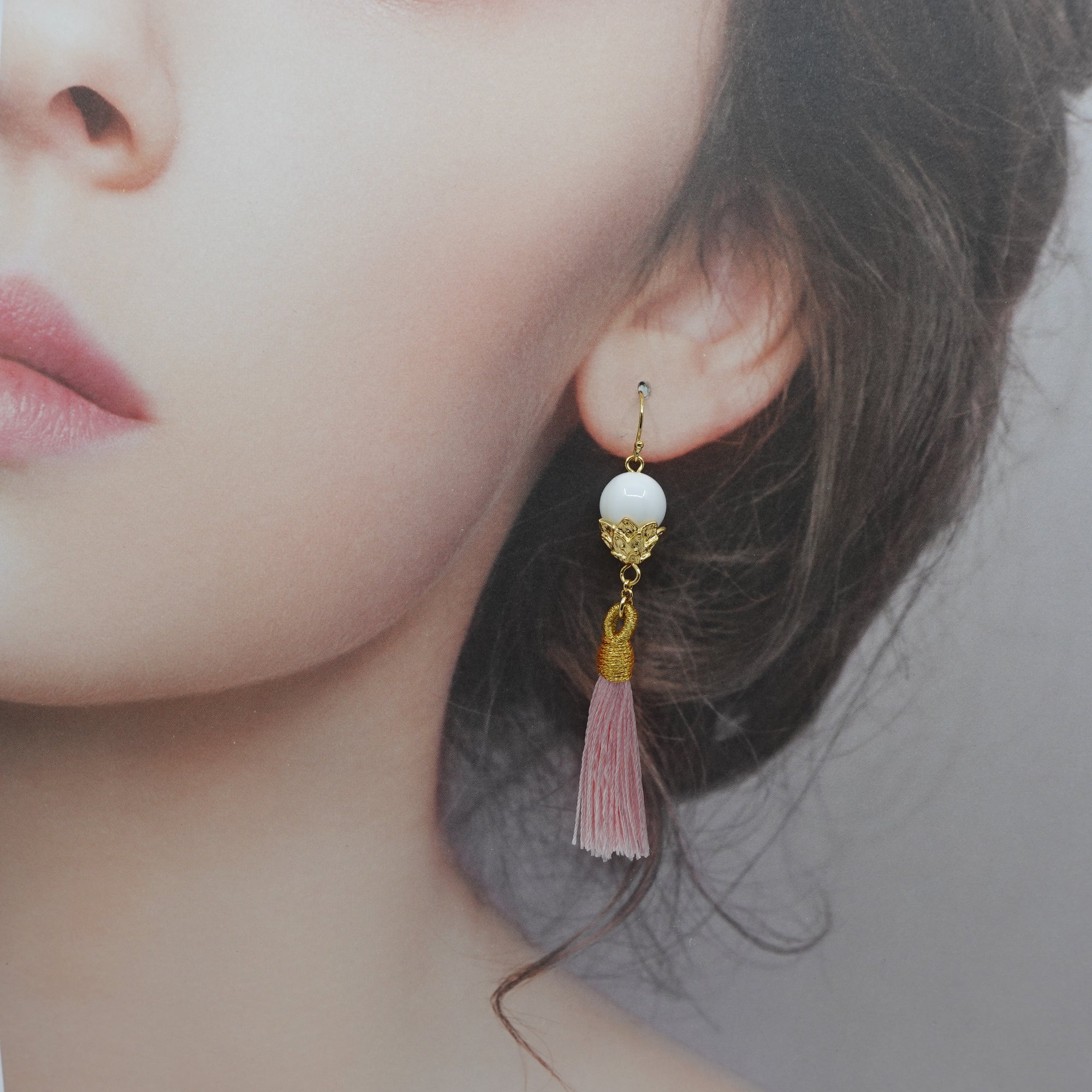 Little Lotus Silk Tassel Earrings - Pink - Yun Boutique