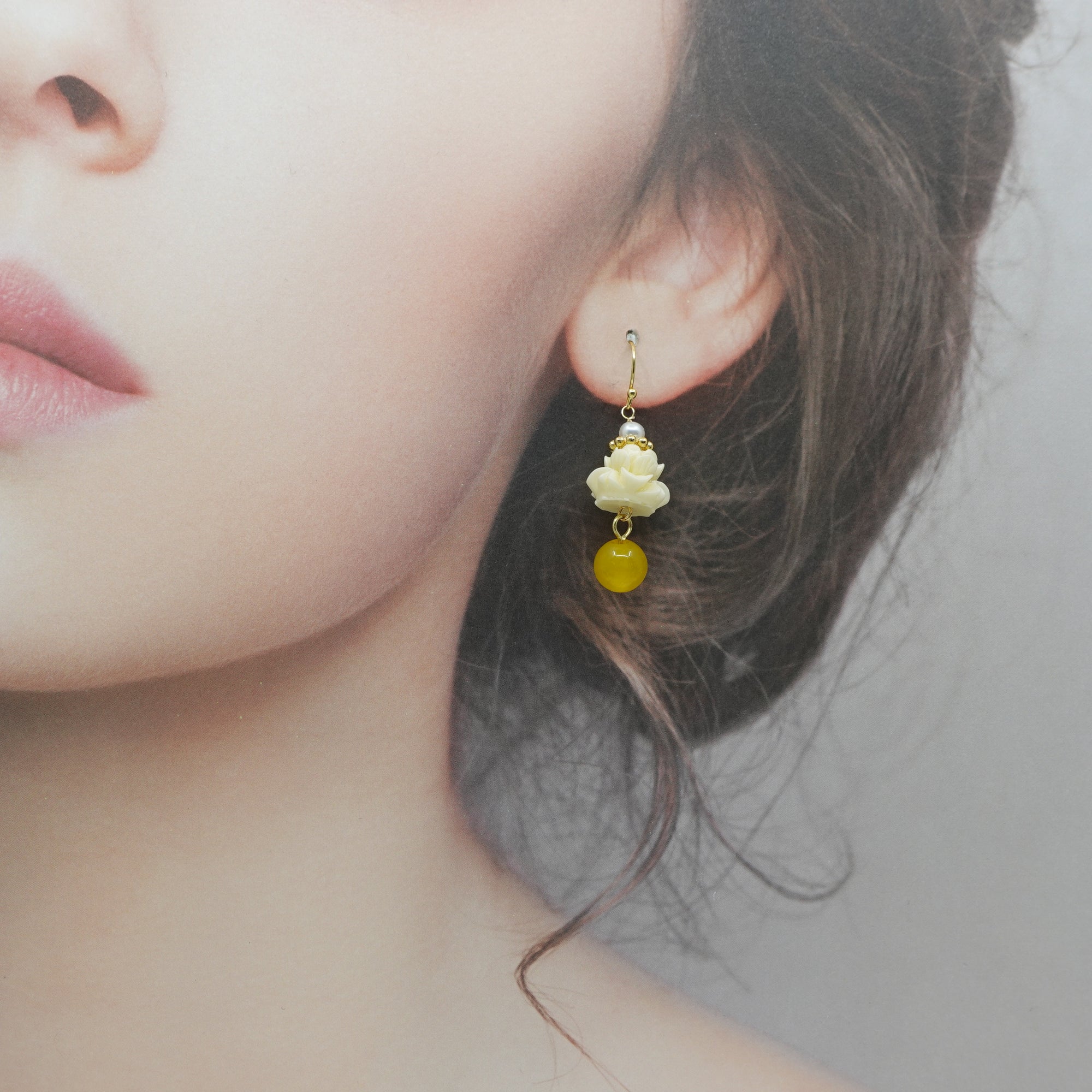 Coral Lotus Earrings - Yellow Jade - Yun Boutique