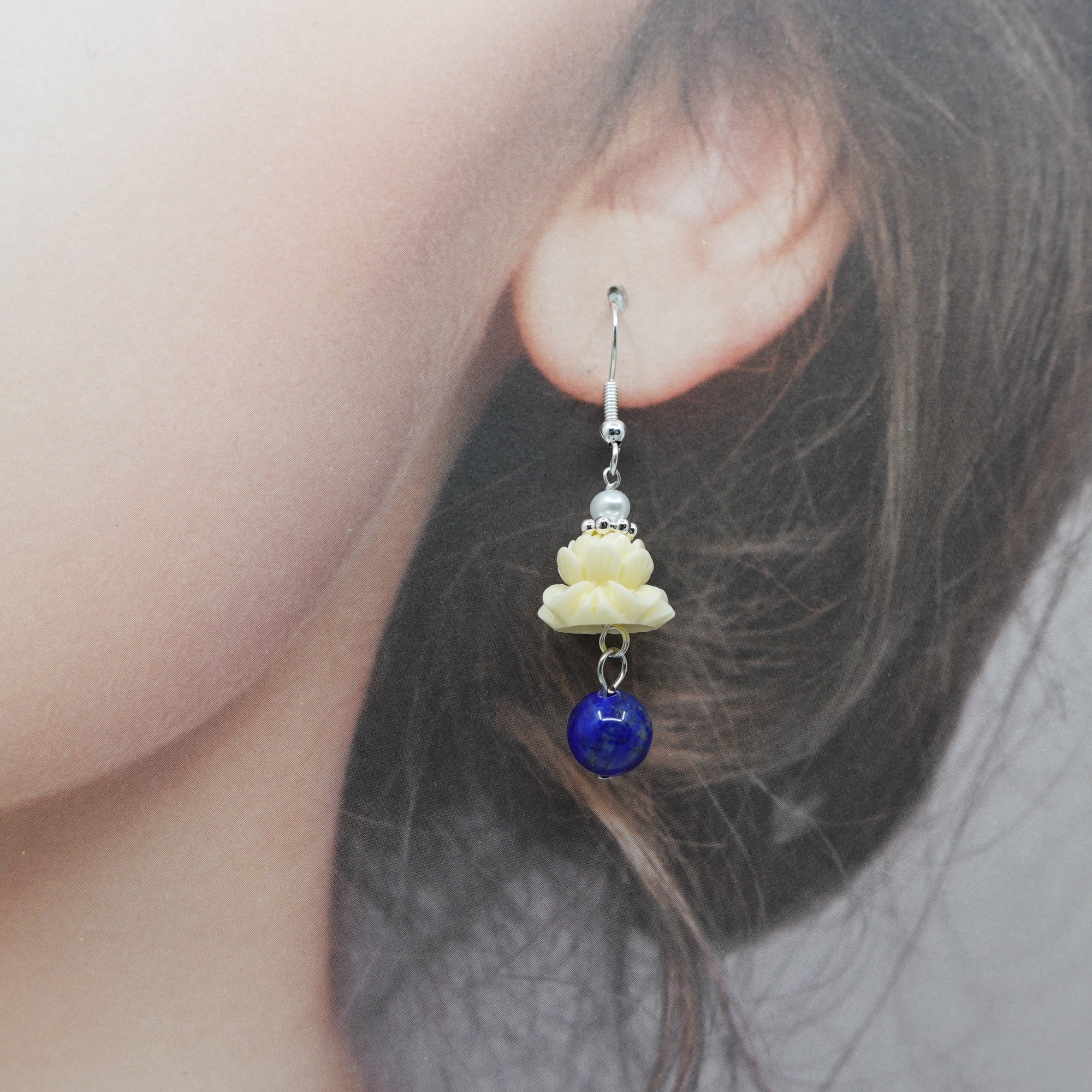 Coral Lotus Earrings with Lapis - Yun Boutique