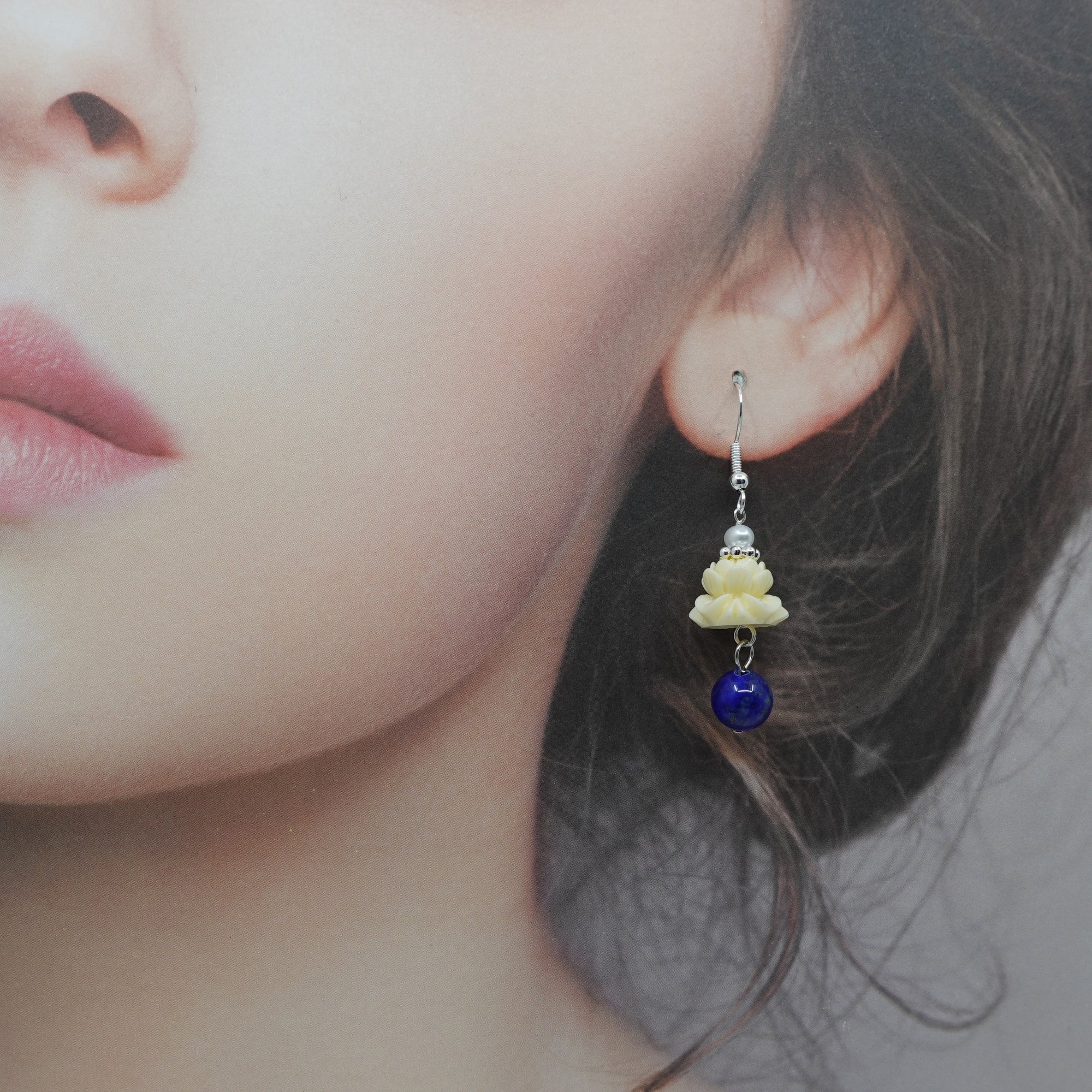 Coral Lotus Earrings with Lapis - Yun Boutique