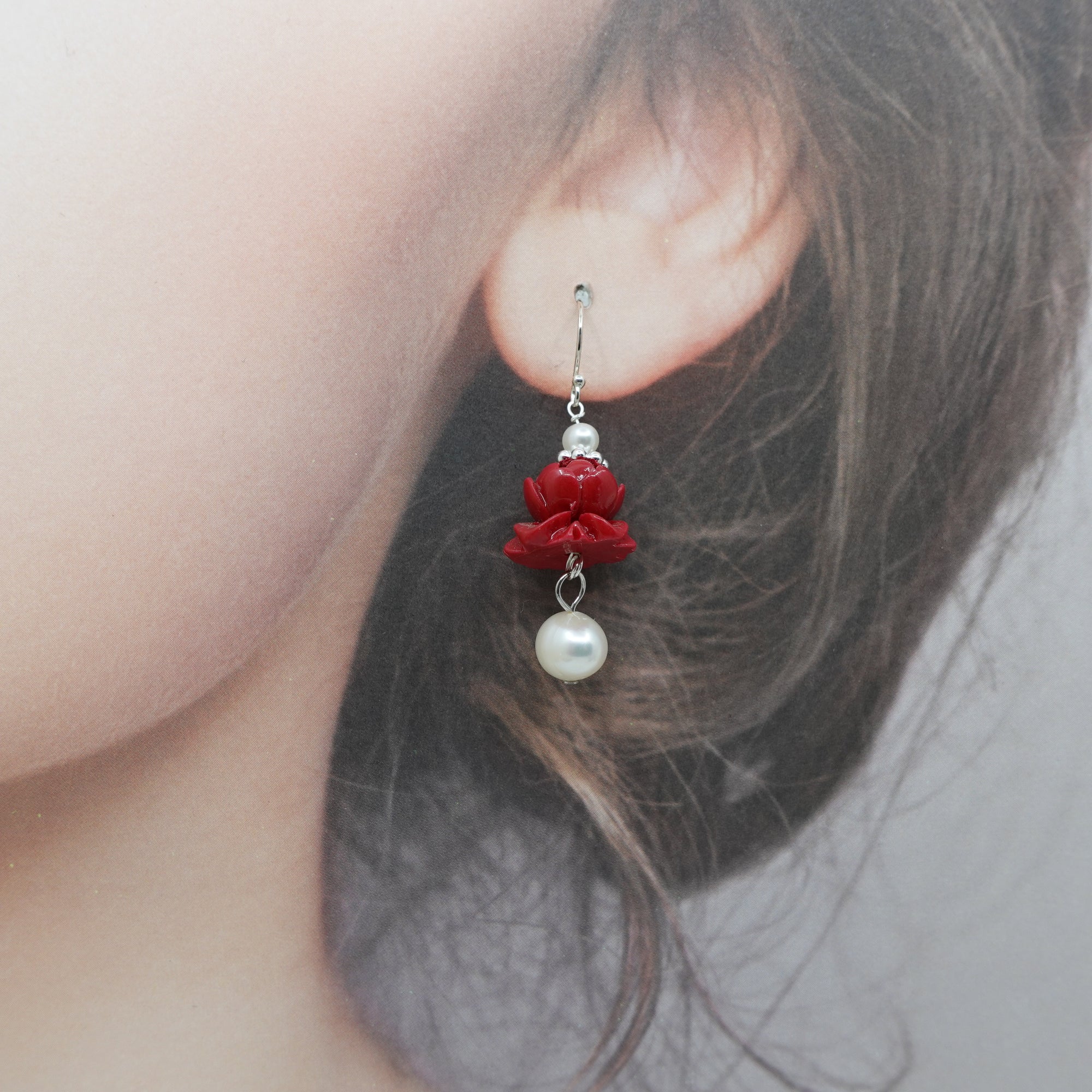 Coral Lotus Earrings - Silver Pearl - Yun Boutique