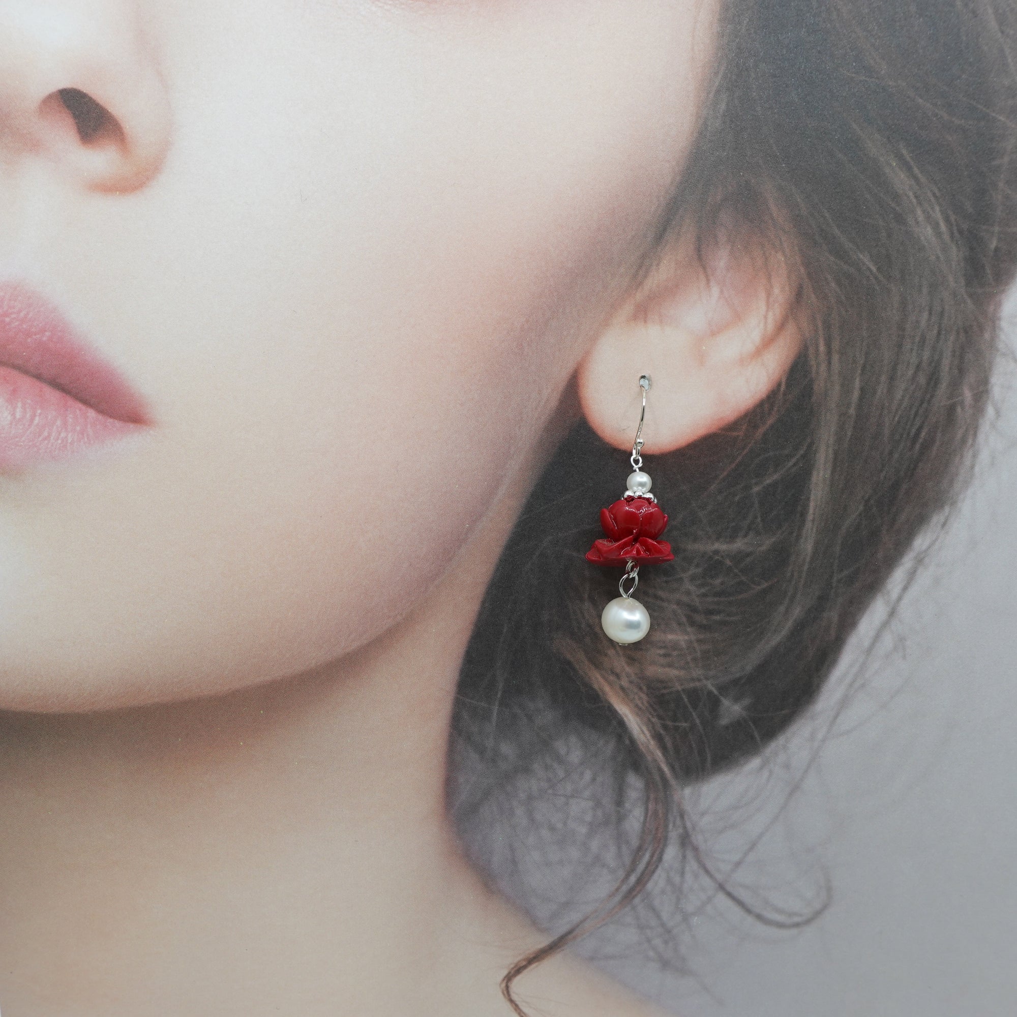 Coral Lotus Earrings - Silver Pearl - Yun Boutique