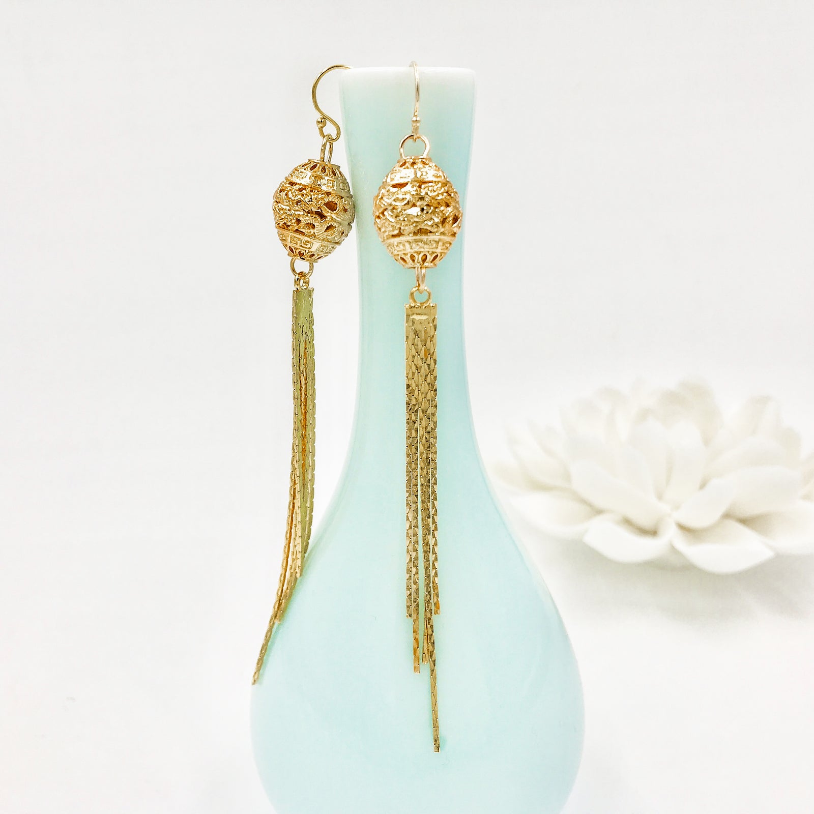 Dragon Princess Tassel Earrings Gold - Yun Boutique