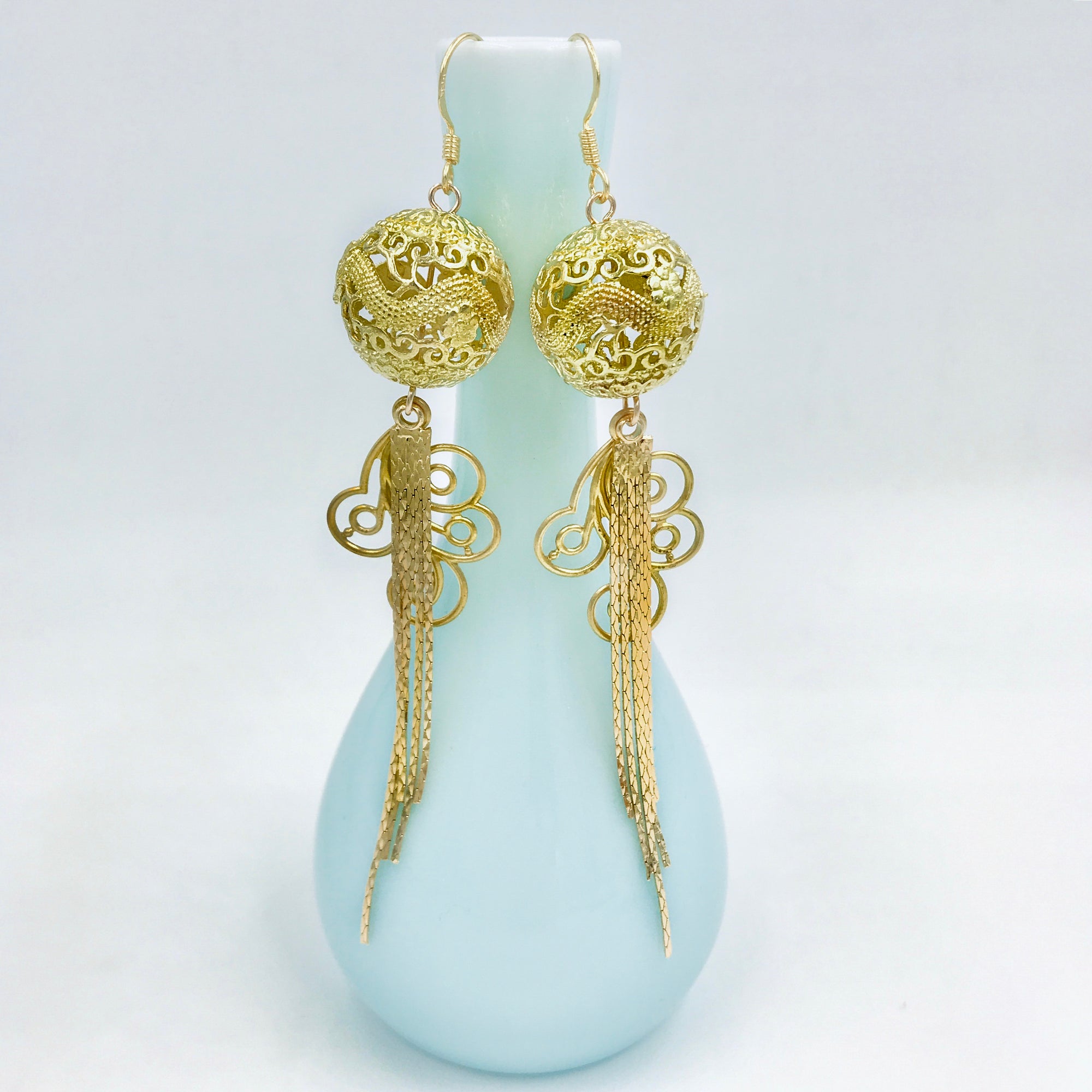 Dragon Princess Tassel Earrings Gold