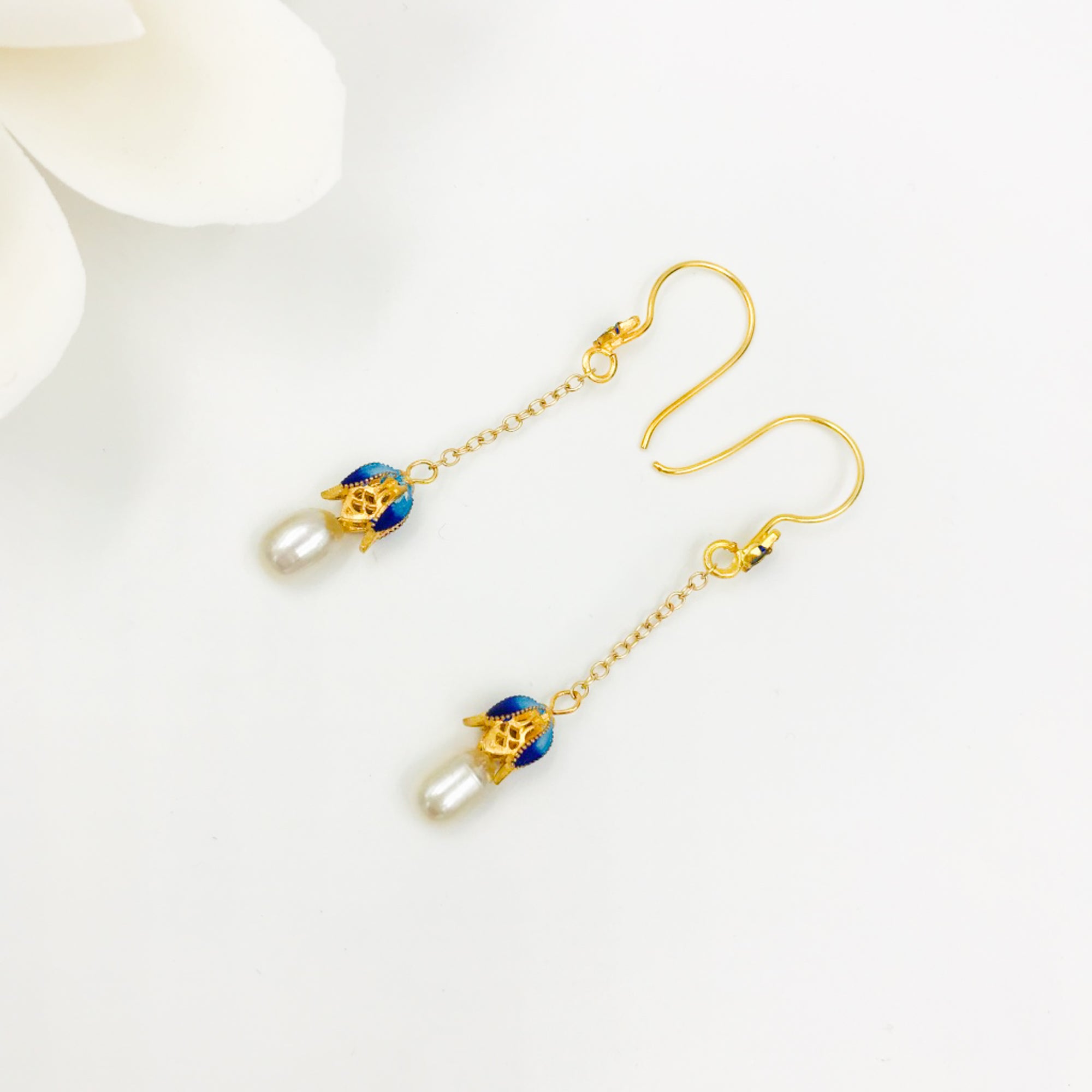 Butterfly and Flower Enamel Pearl Earrings