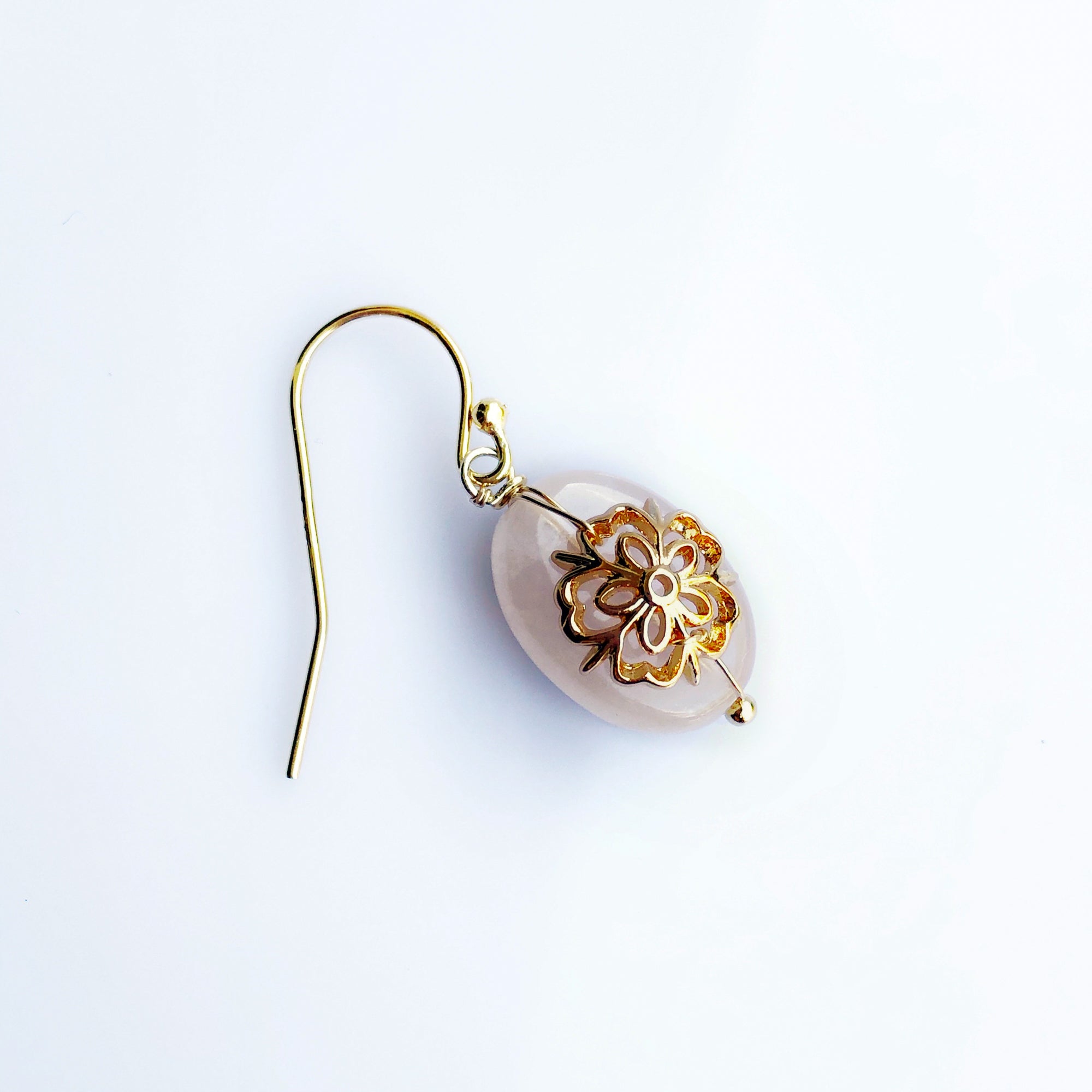 Gold Rose Quartz Plum Blossom Earrings