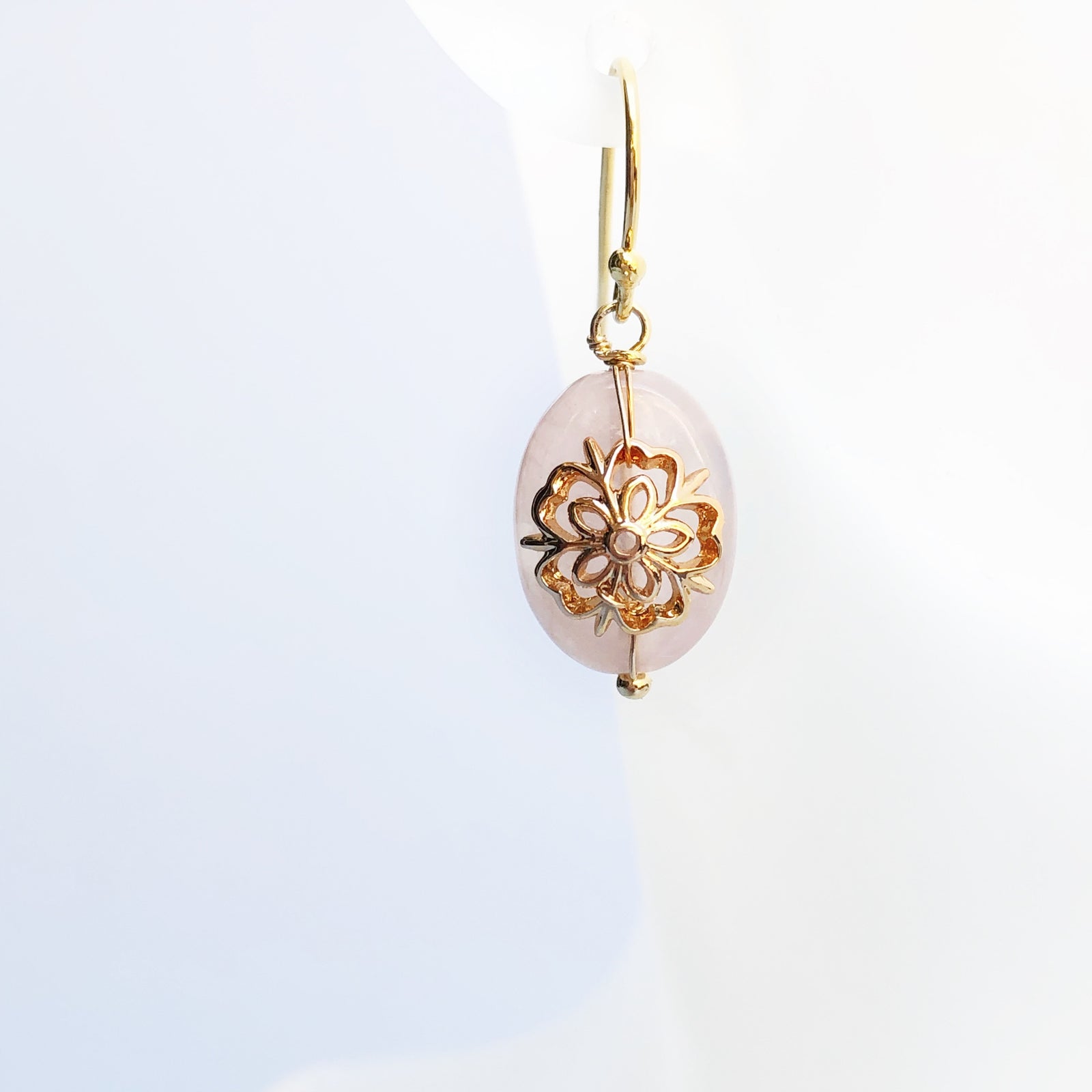 Gold Rose Quartz Plum Blossom Earrings