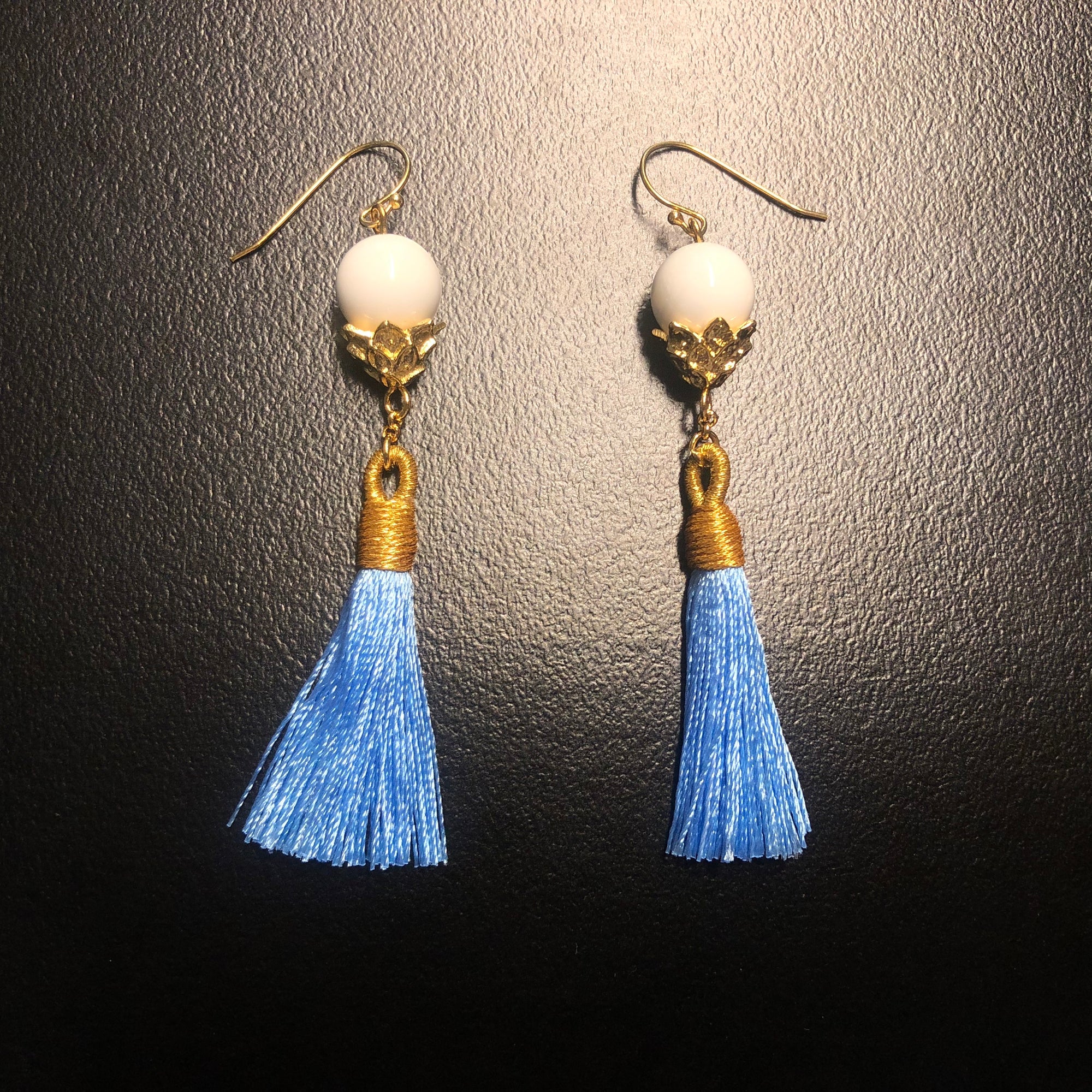 Little Lotus Silk Tassel Earrings - Sky Blue - Yun Boutique