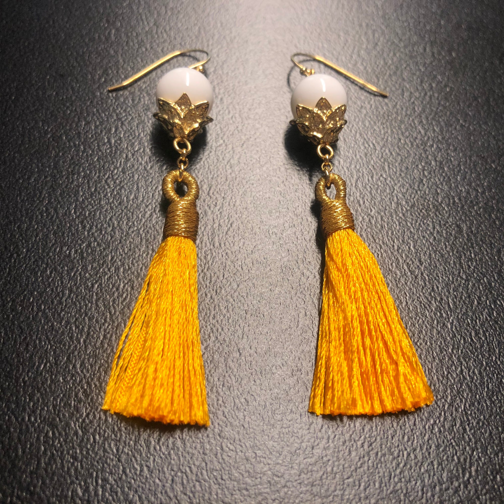 Little Lotus Silk Tassel Earrings - Yellow - Yun Boutique