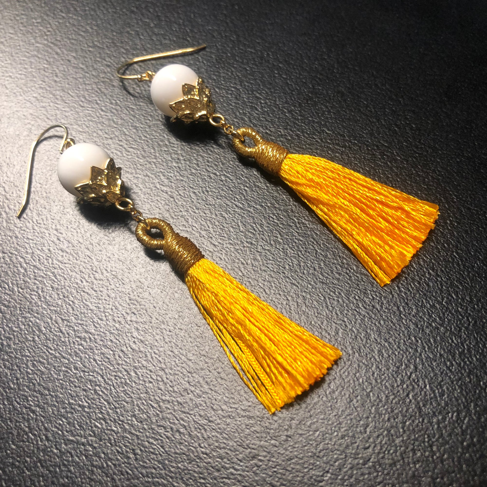 Little Lotus Silk Tassel Earrings - Yellow - Yun Boutique