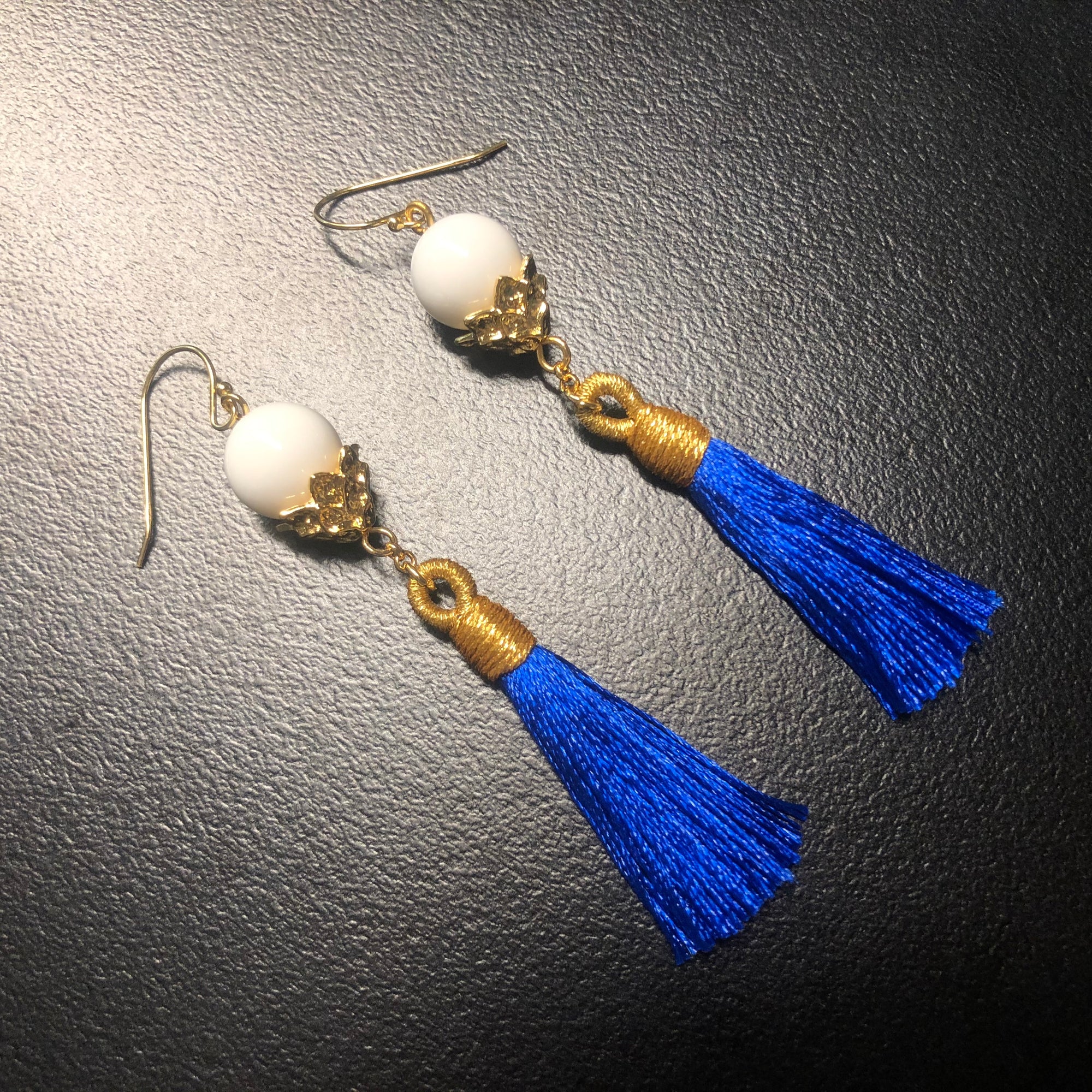 Little Lotus Silk Tassel Earrings - Royal Blue - Yun Boutique