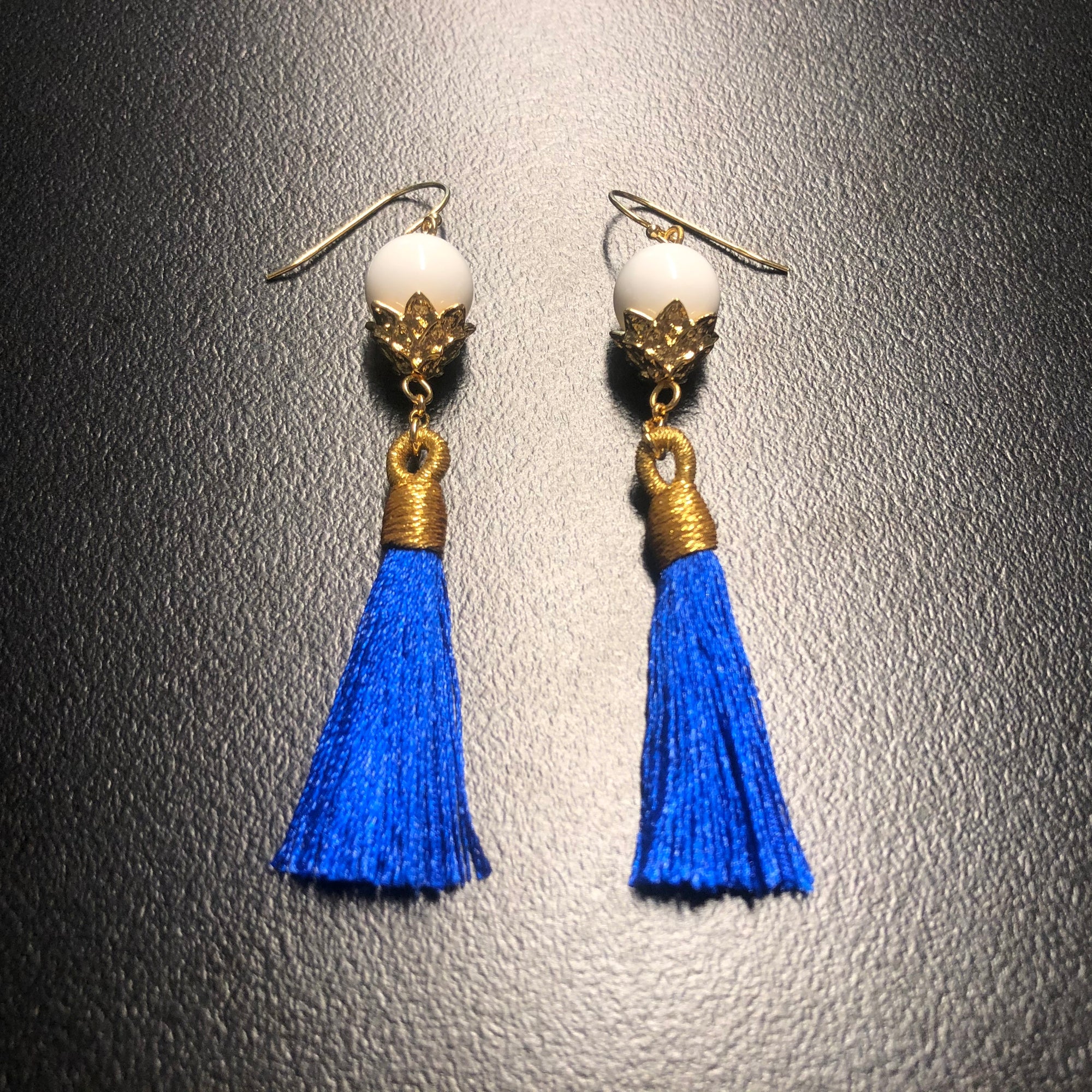 Little Lotus Silk Tassel Earrings - Royal Blue - Yun Boutique