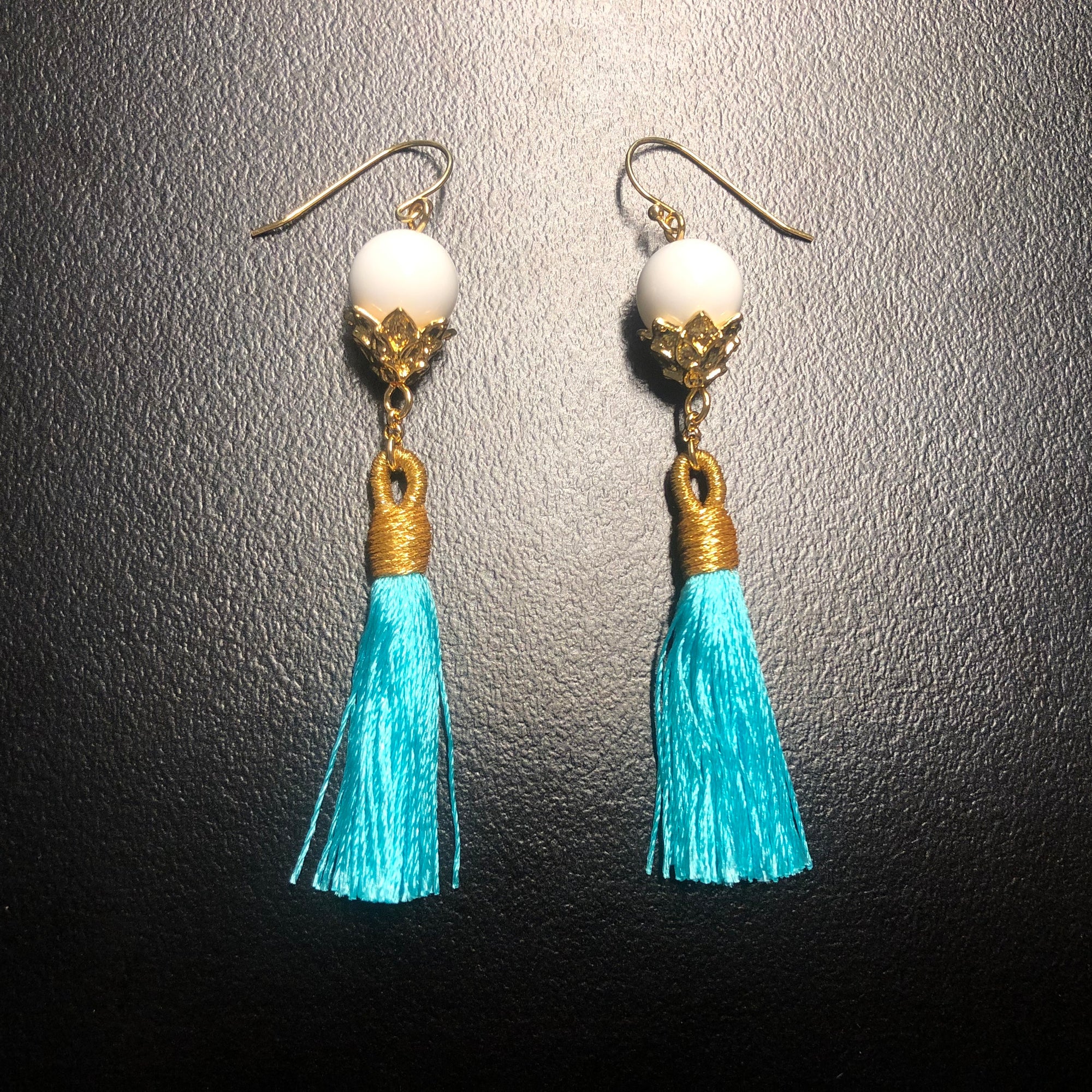 Little Lotus Silk Tassel Earrings - Turquoise - Yun Boutique