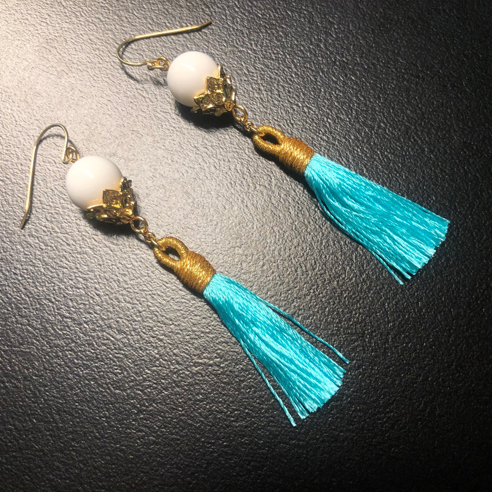 Little Lotus Silk Tassel Earrings - Turquoise - Yun Boutique