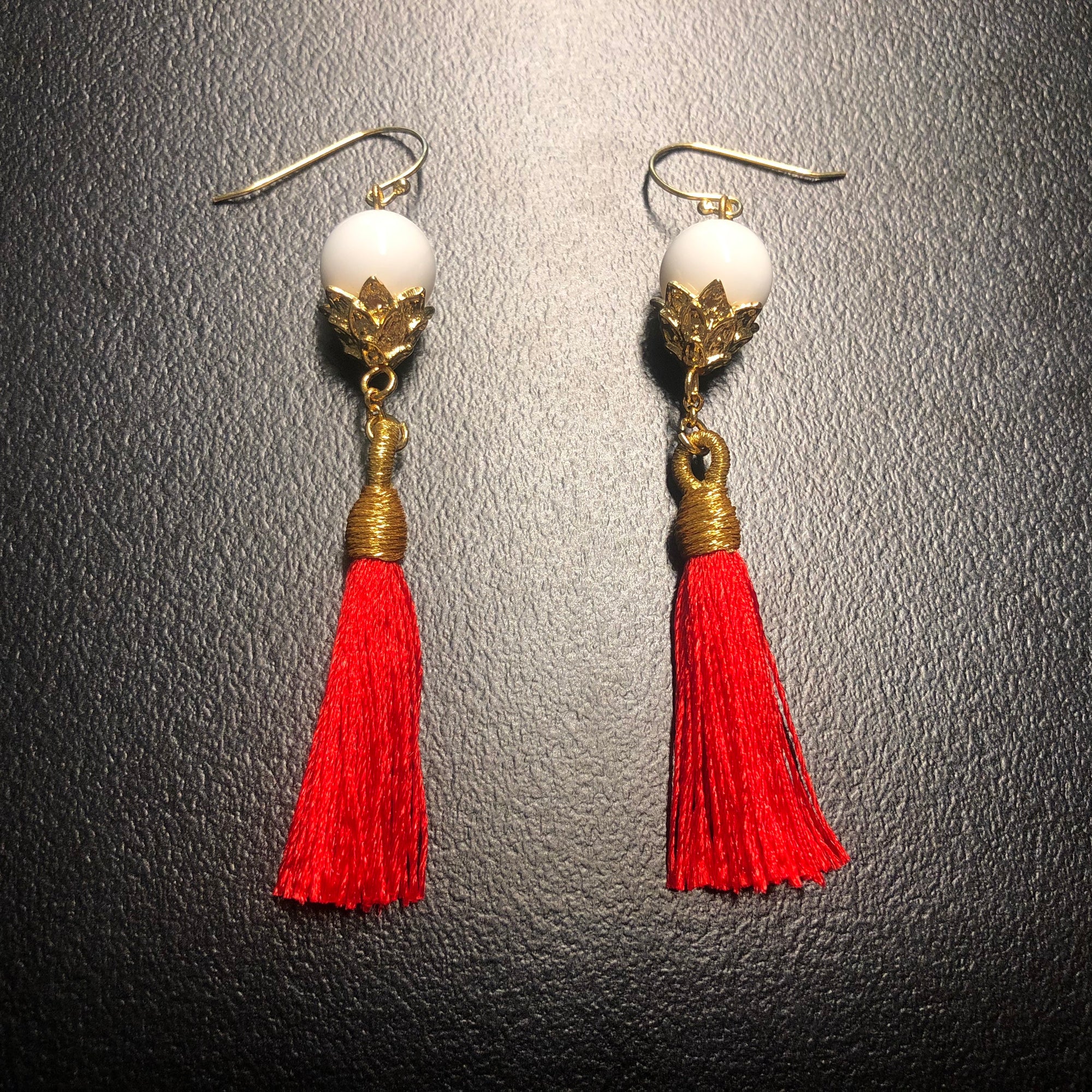 Little Lotus Silk Tassel Earrings - Red - Yun Boutique