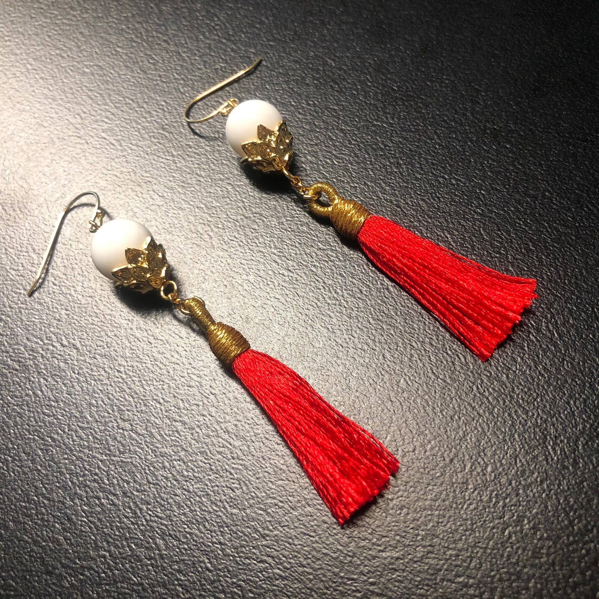 Little Lotus Silk Tassel Earrings - Red - Yun Boutique