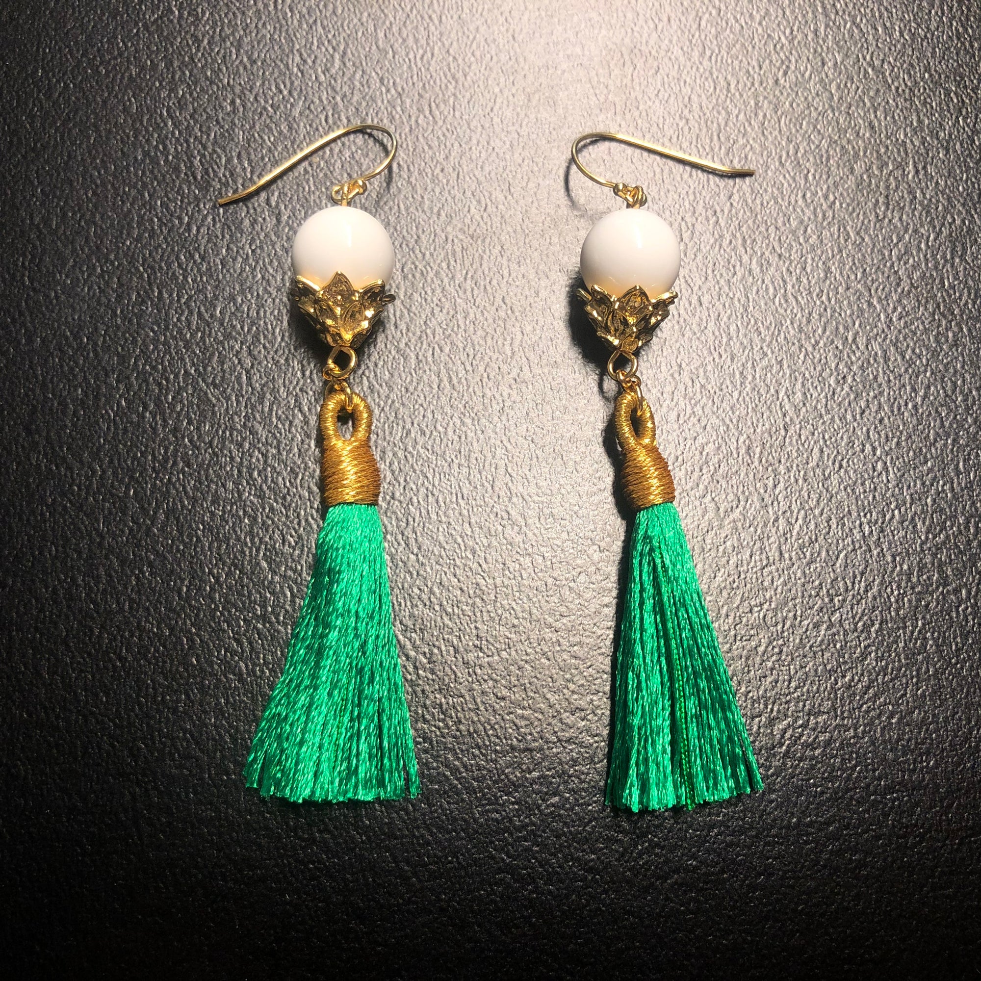 Little Lotus Silk Tassel Earrings - Green - Yun Boutique