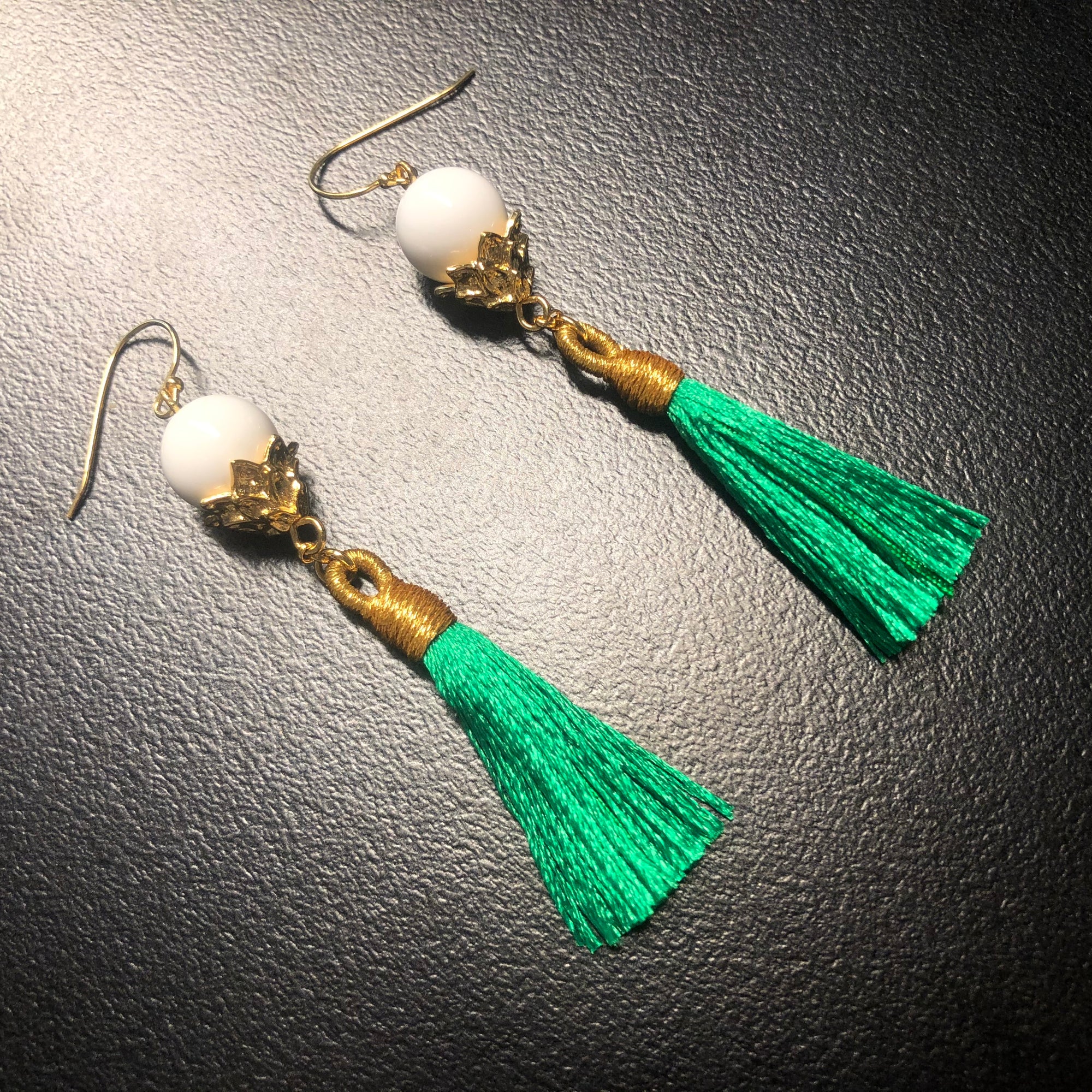 Little Lotus Silk Tassel Earrings - Green - Yun Boutique