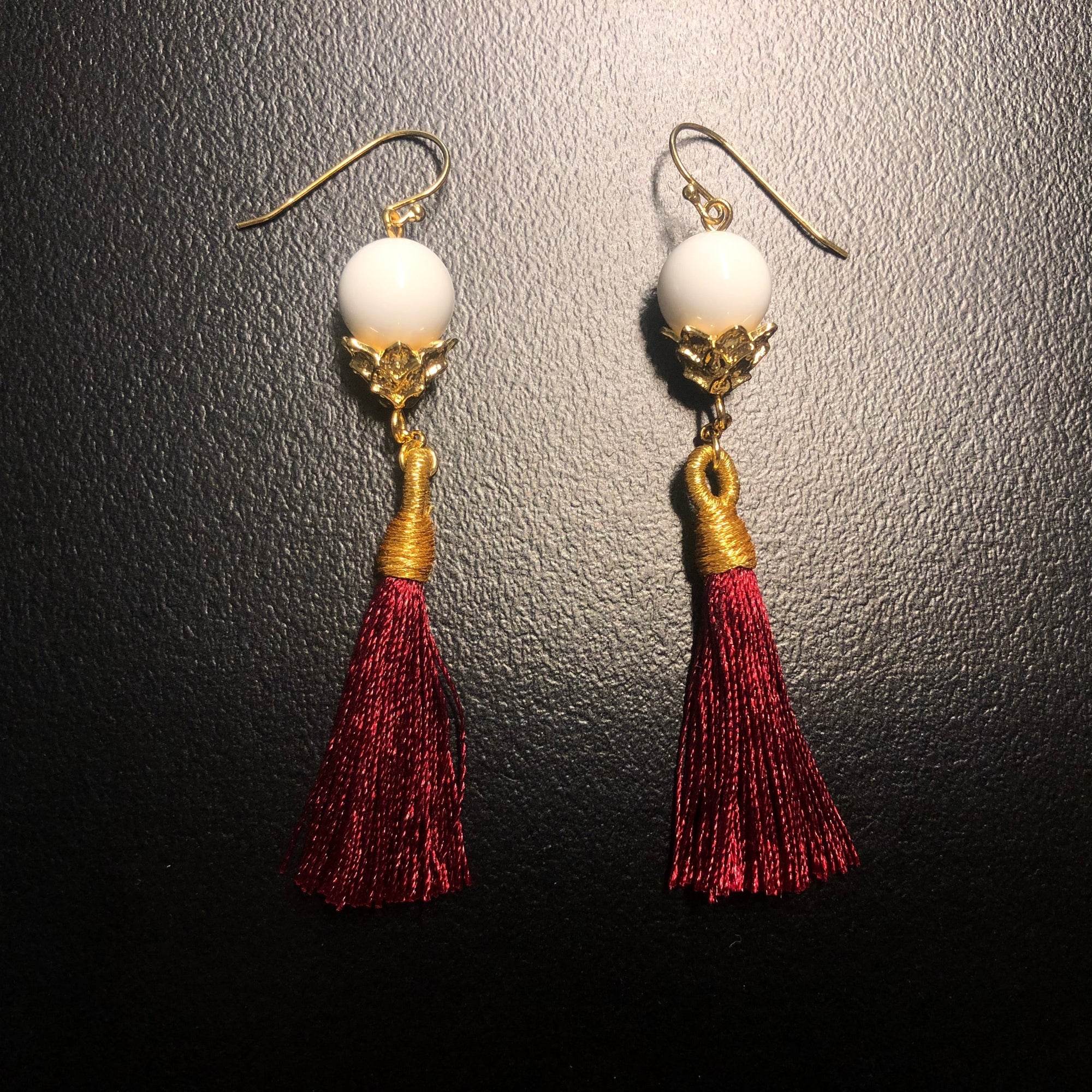 Little Lotus Silk Tassel Earrings - Red Brown - Yun Boutique