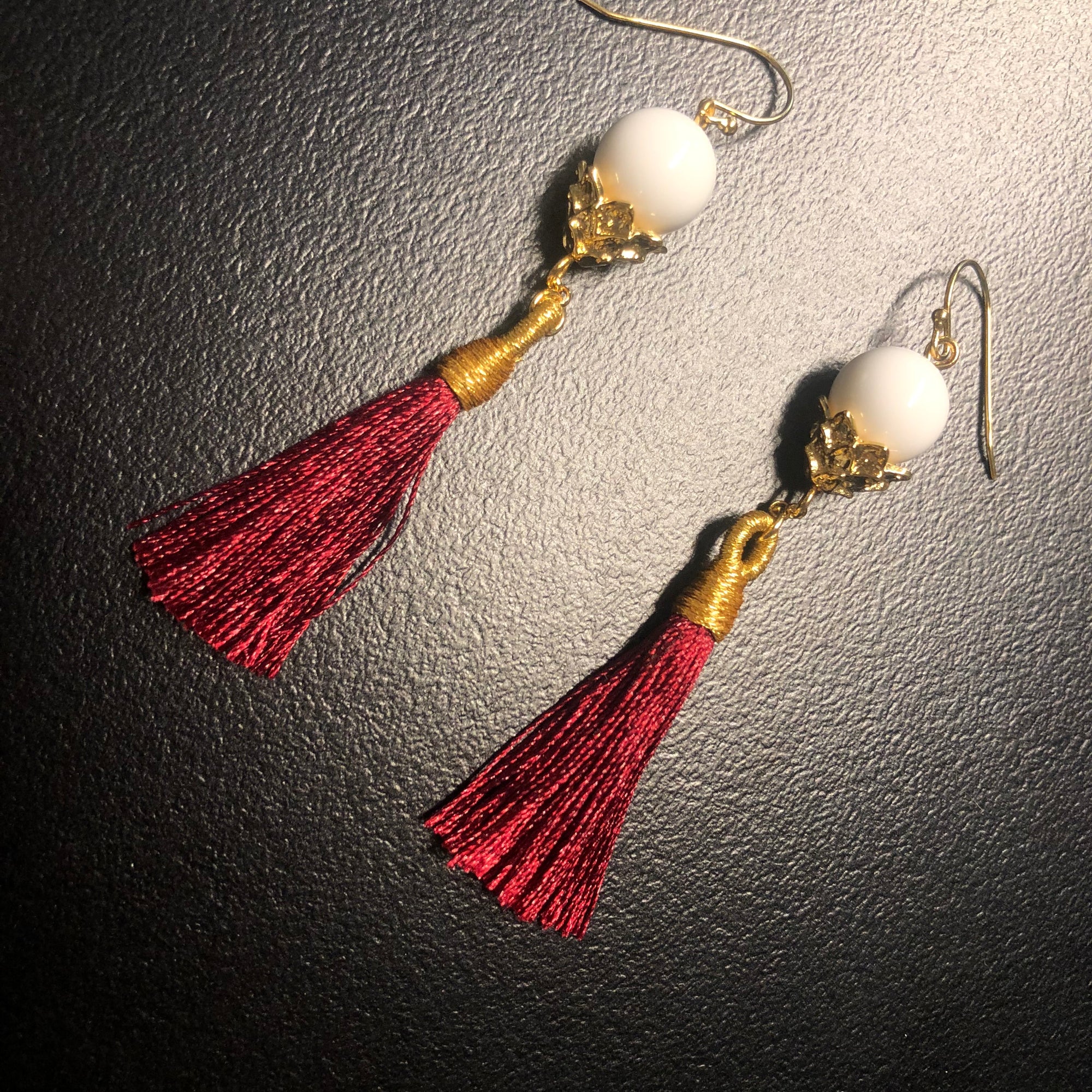 Little Lotus Silk Tassel Earrings - Red Brown - Yun Boutique