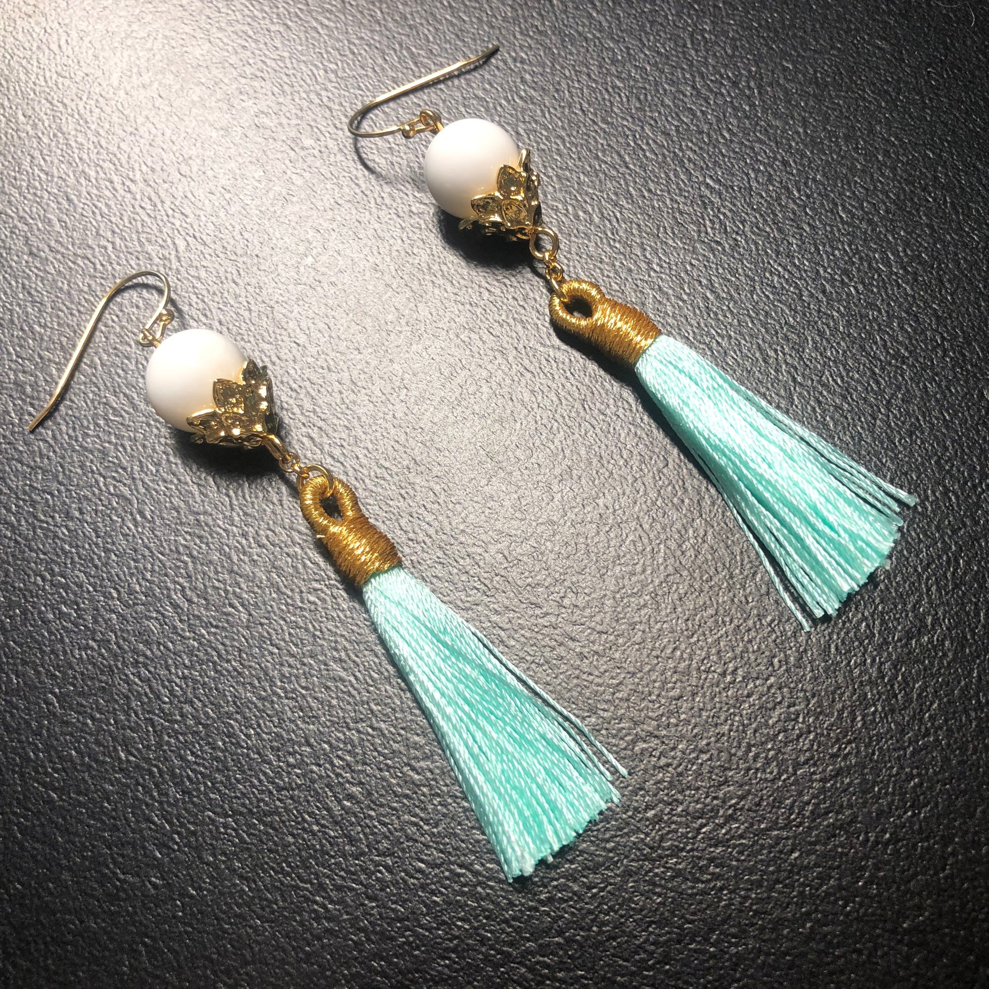 Little Lotus Silk Tassel Earrings - Mint Green - Yun Boutique