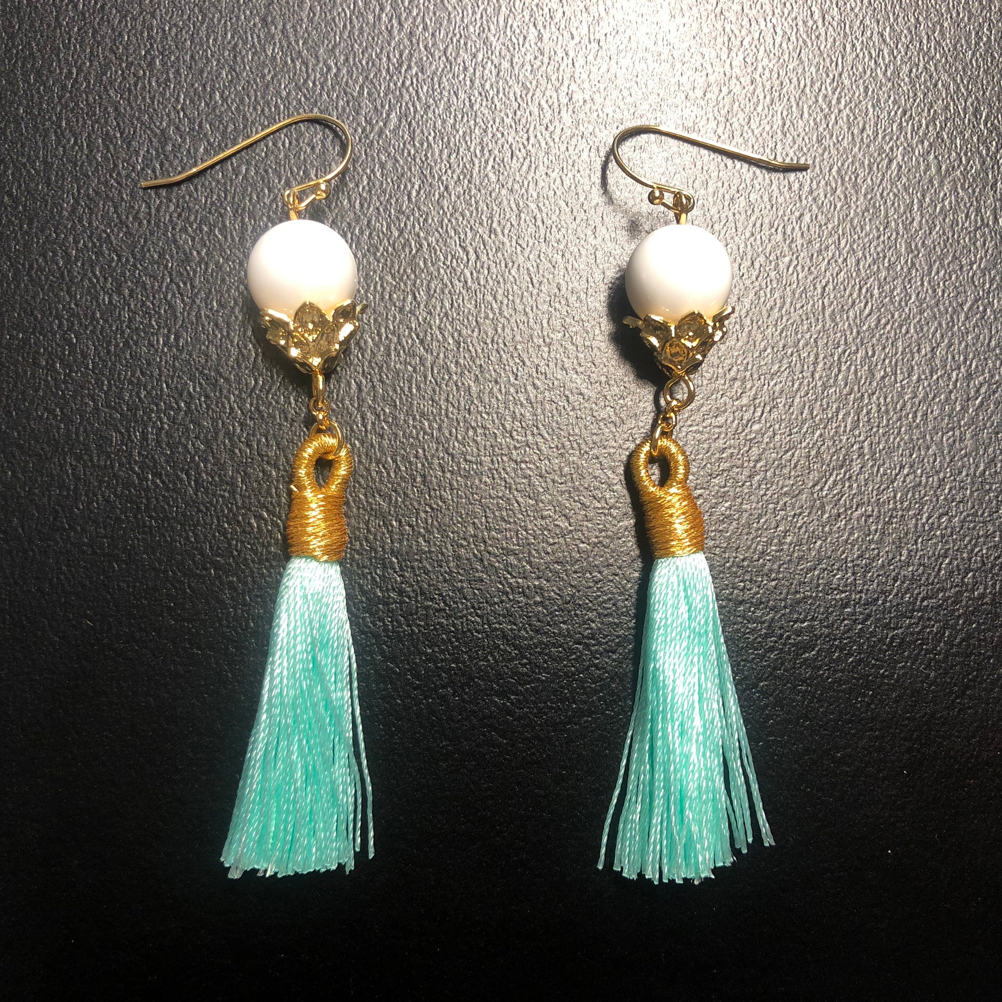 Little Lotus Silk Tassel Earrings - Mint Green - Yun Boutique