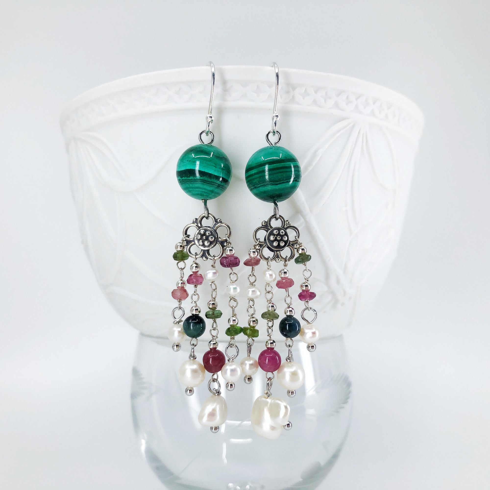 Magic Forest Silver Malachite Earrings - Yun Boutique