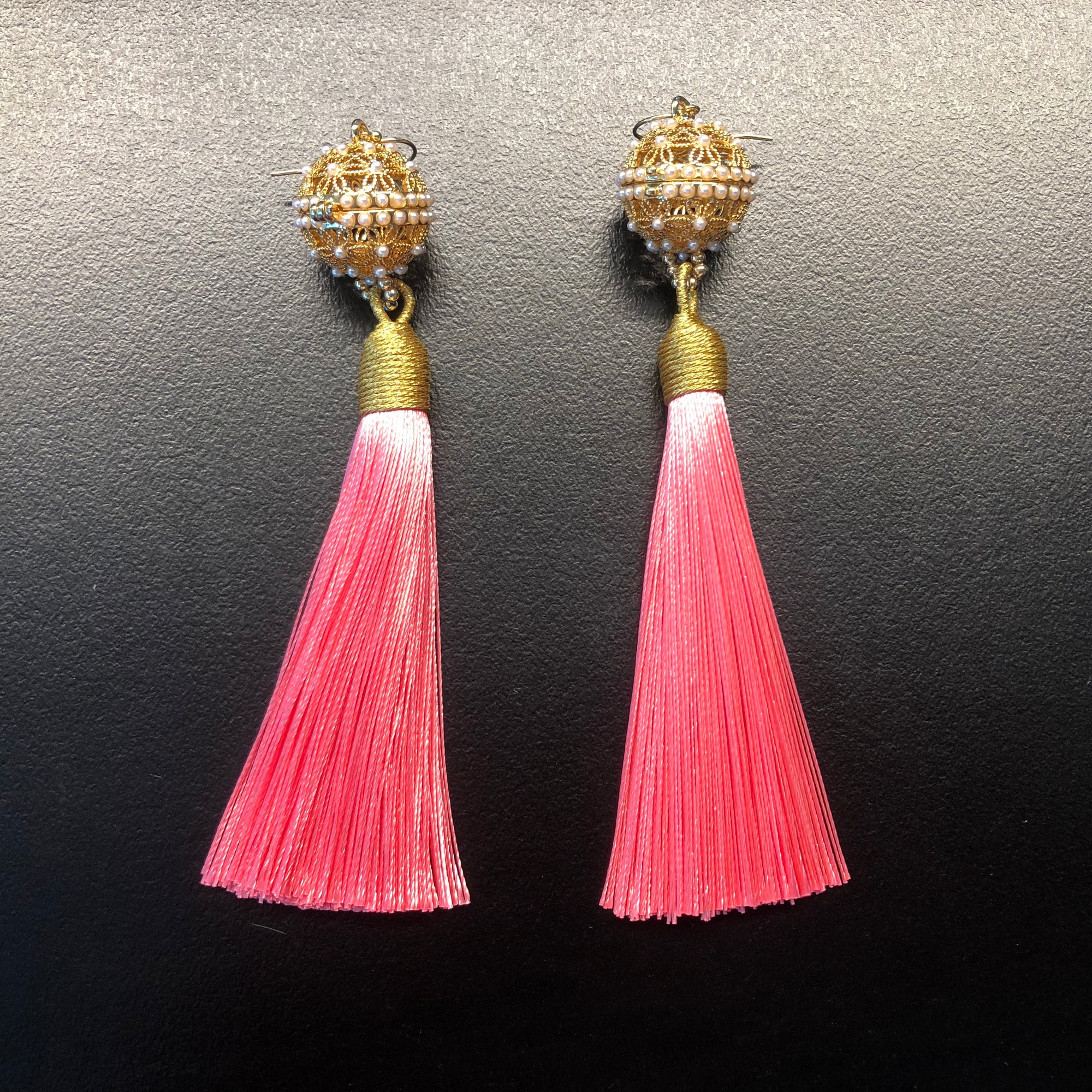 Herbal Locket Silk Tassel Earrings - Pink - Yun Boutique