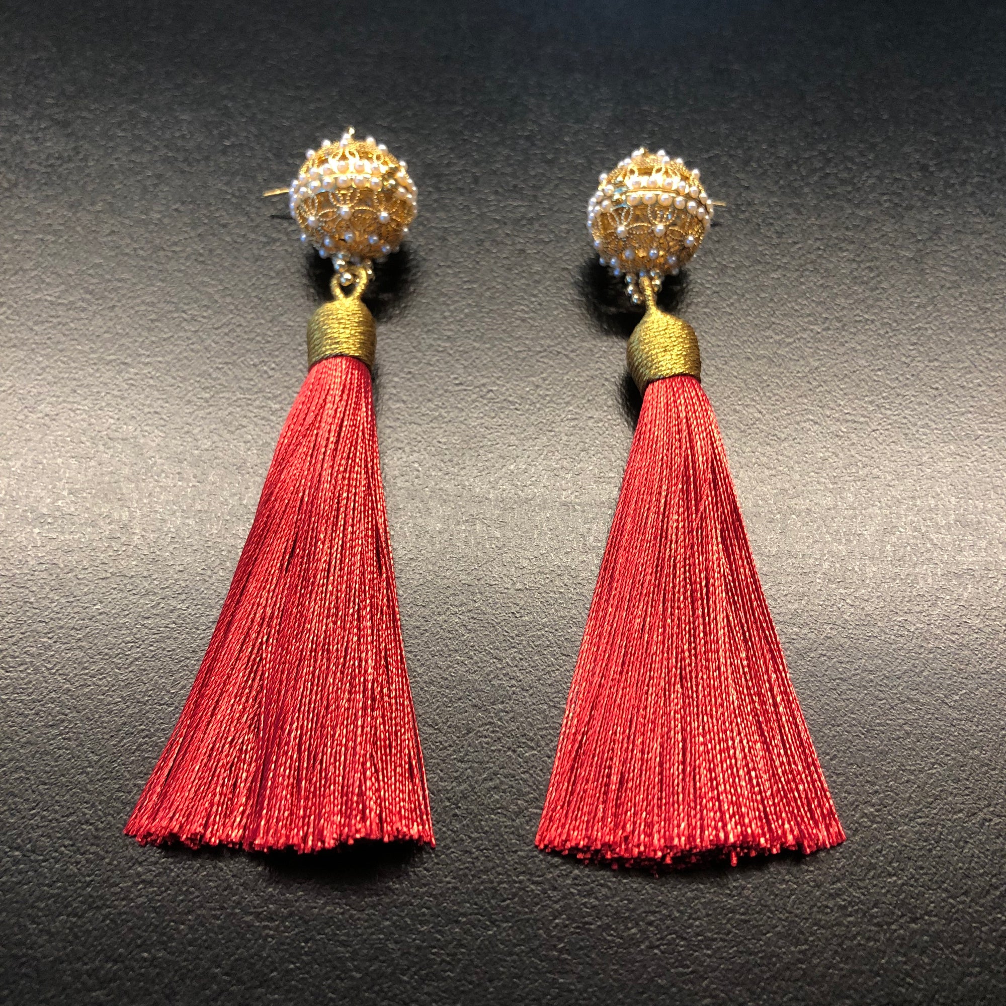 Herbal Locket Silk Tassel Earrings - Red - Yun Boutique