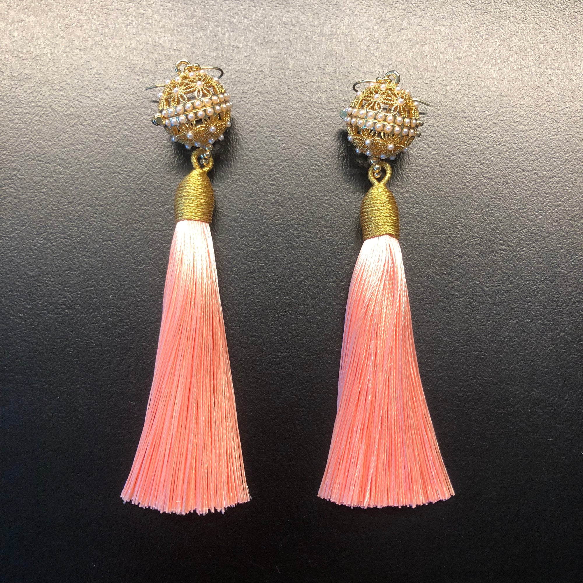 Herbal Locket Silk Tassel Earrings - Coral Pink - Yun Boutique