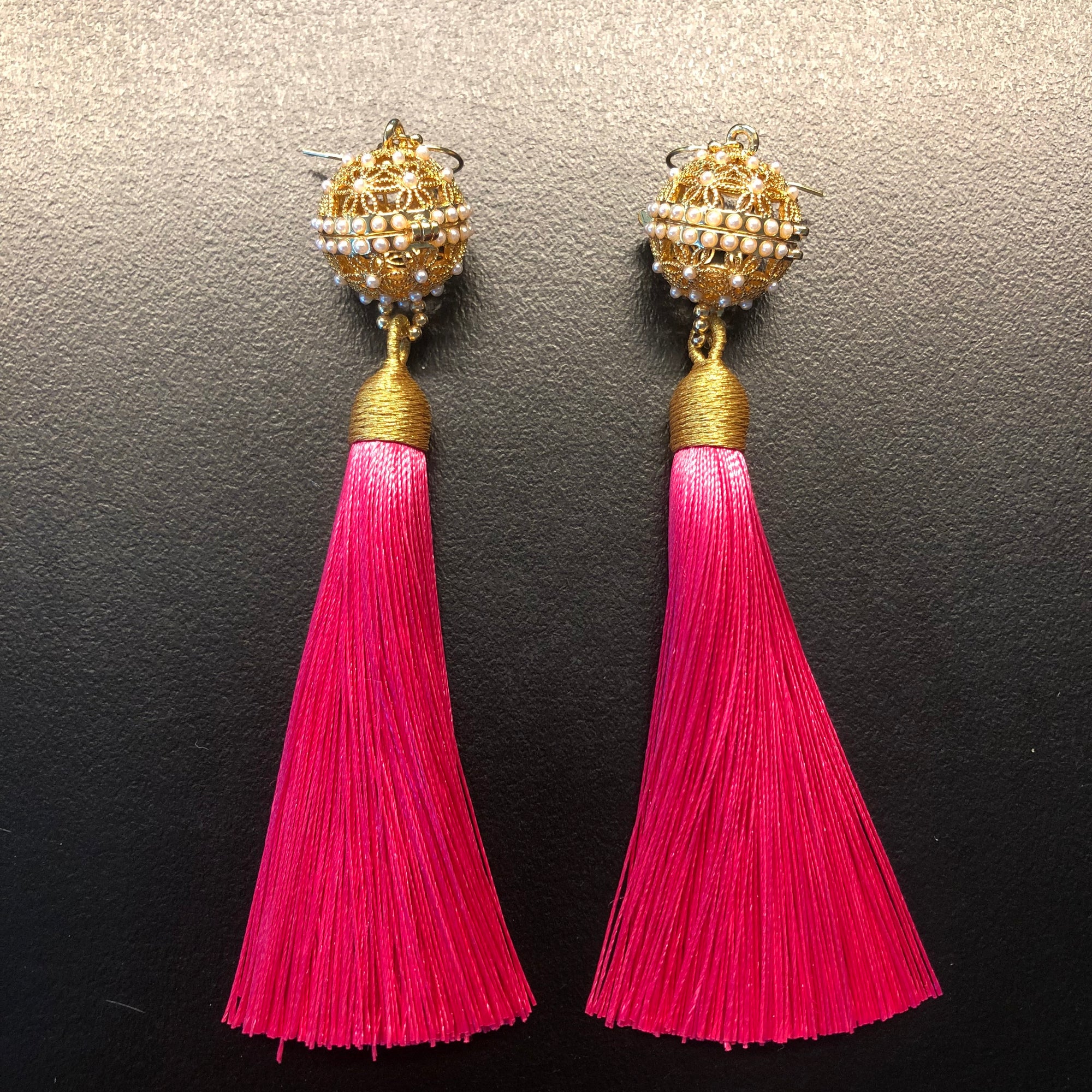 Herbal Locket Silk Tassel Earrings - Deep Pink - Yun Boutique