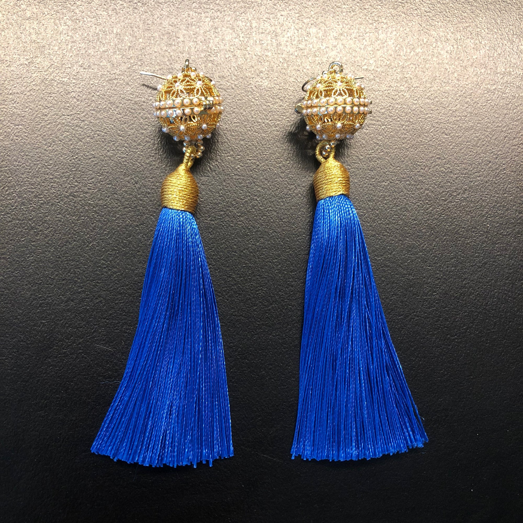 Herbal Locket Silk Tassel Earrings - Royal Blue - Yun Boutique