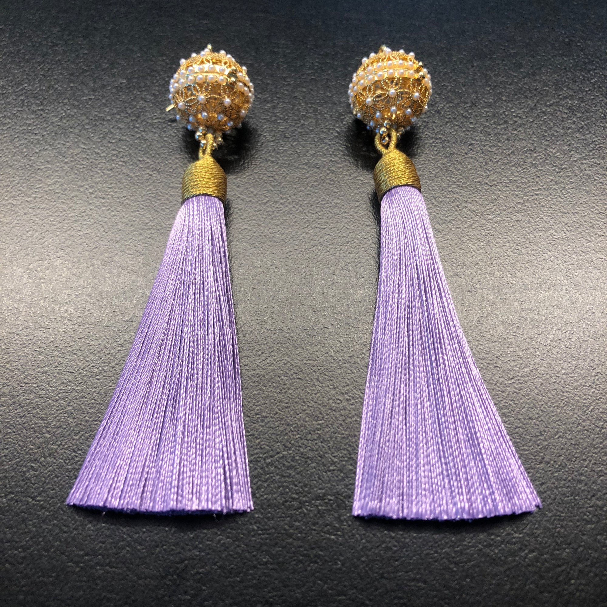 Herbal Locket Silk Tassel Earrings - Purple - Yun Boutique