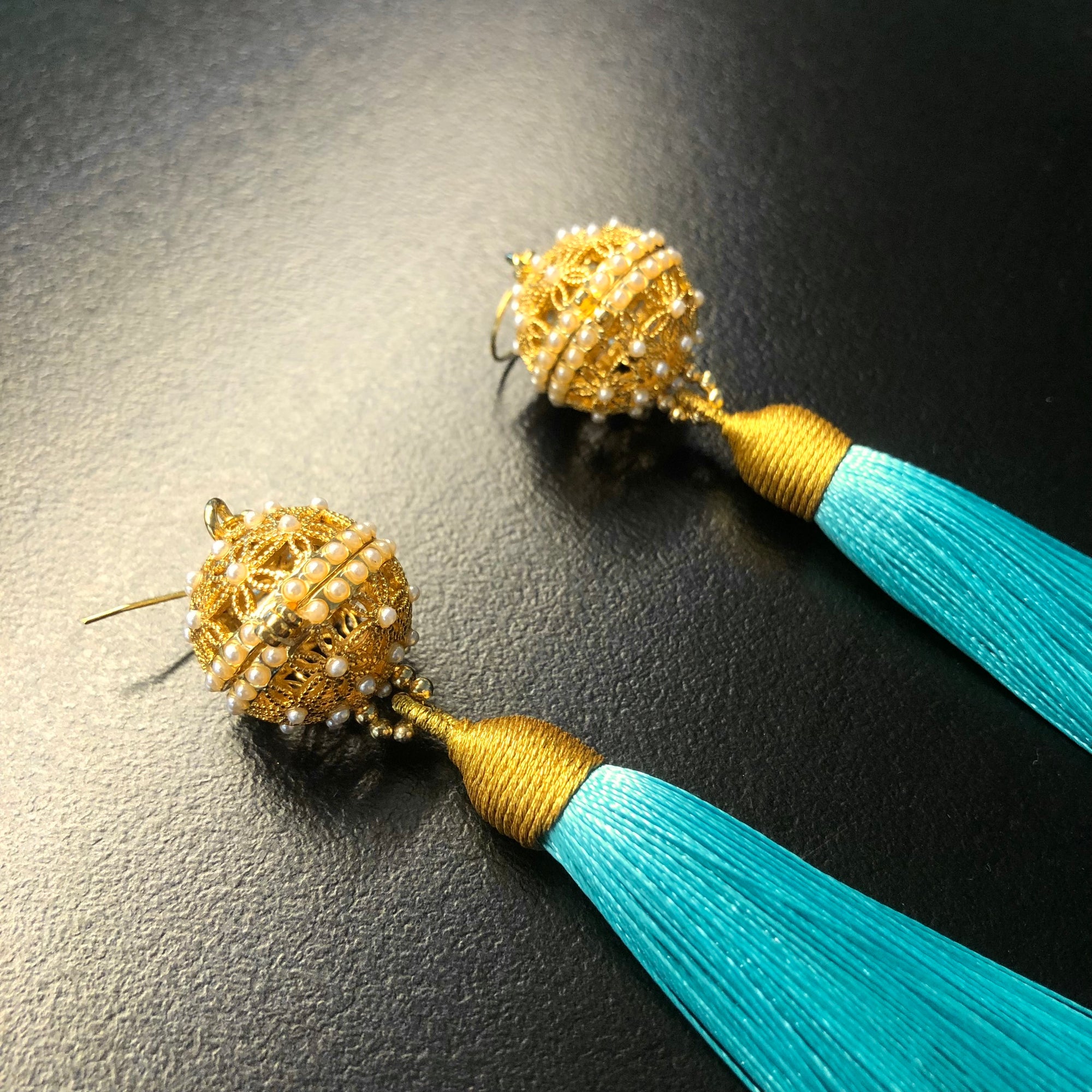 Herbal Locket Silk Tassel Earrings - Turquoise Blue - Yun Boutique