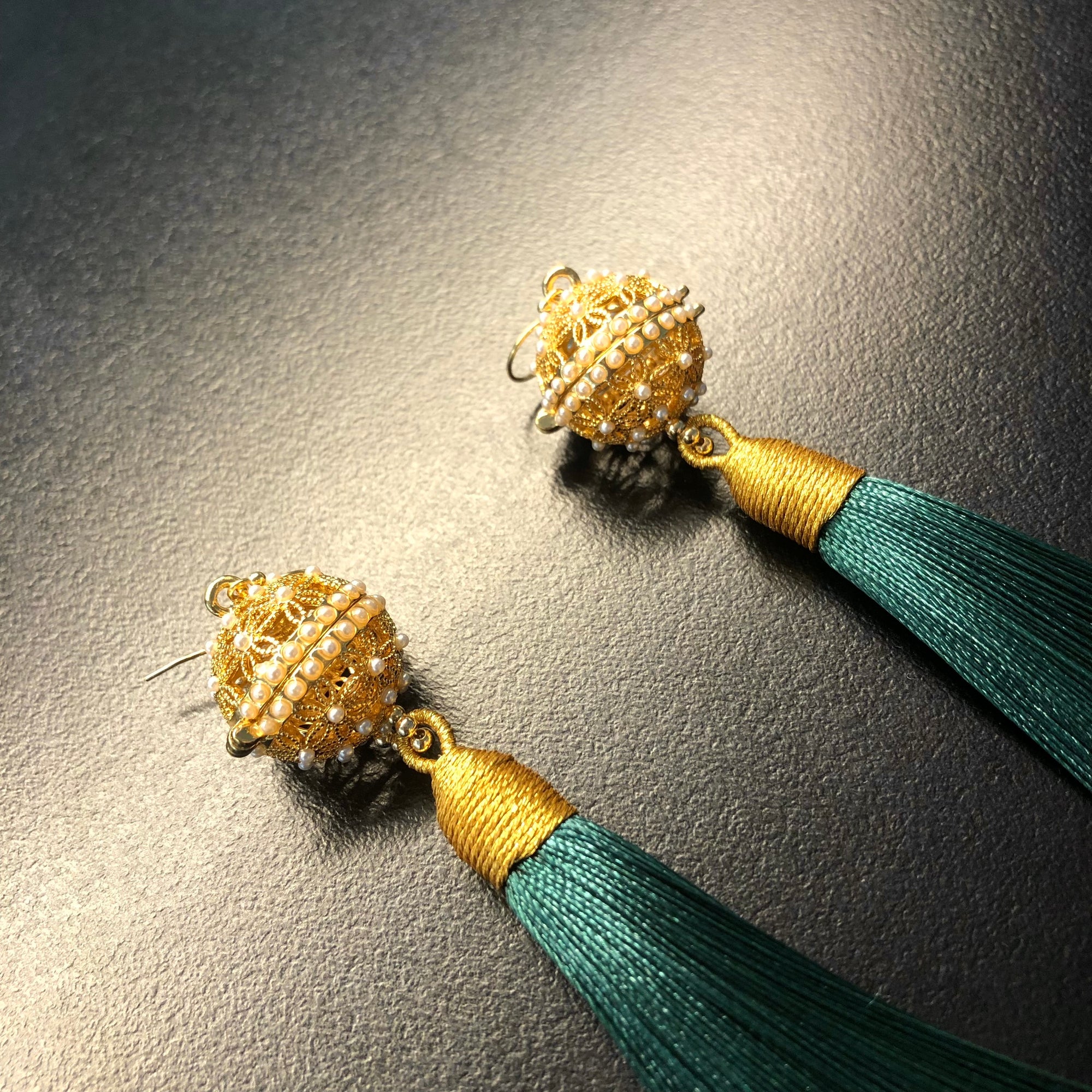 Herbal Locket Silk Tassel Earrings - Deep Green - Yun Boutique