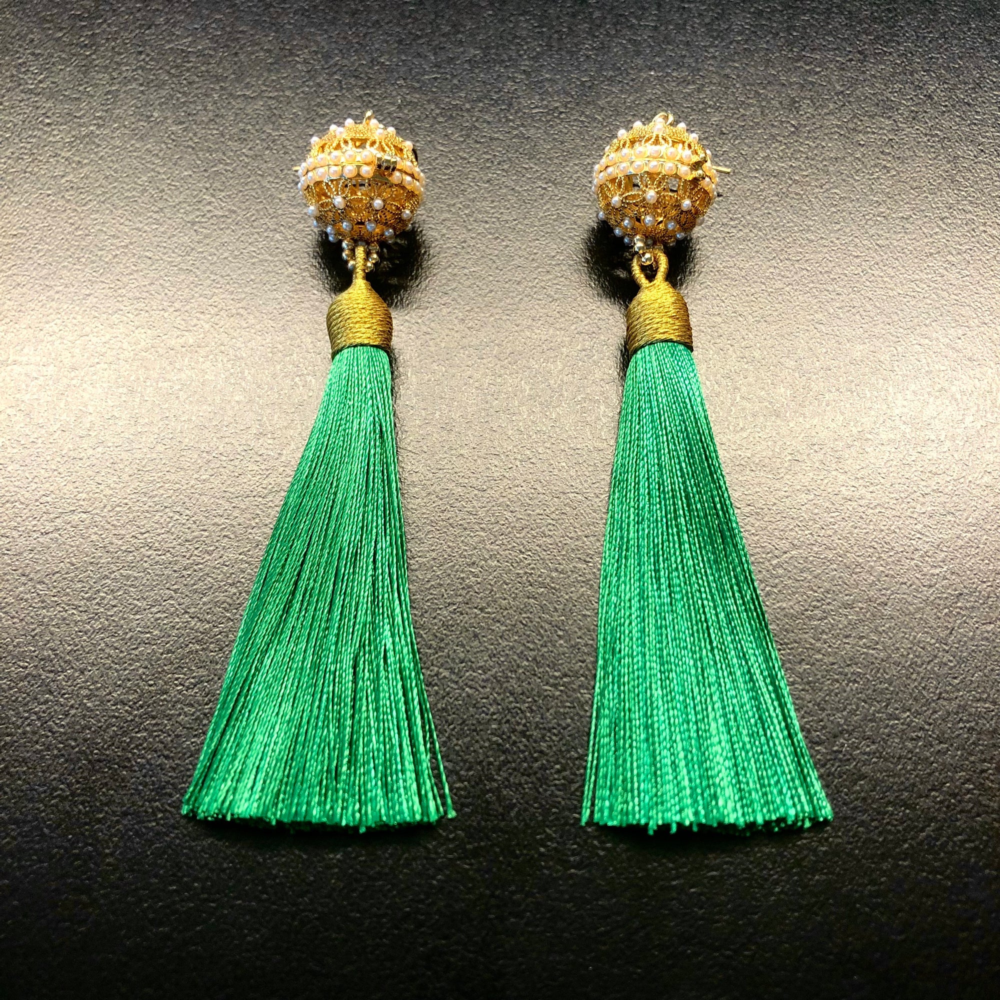 Herbal Locket Silk Tassel Earrings - Emerald Green - Yun Boutique