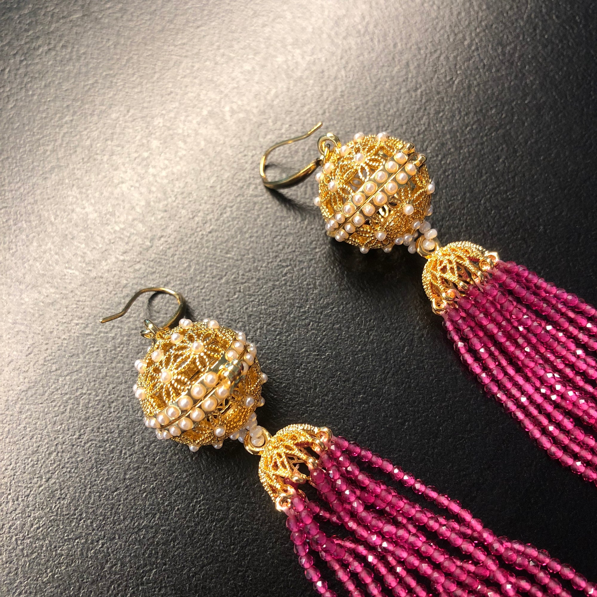 Herbal Locket Crystal Tassel Earrings - Fuchsia Zirconia - Yun Boutique