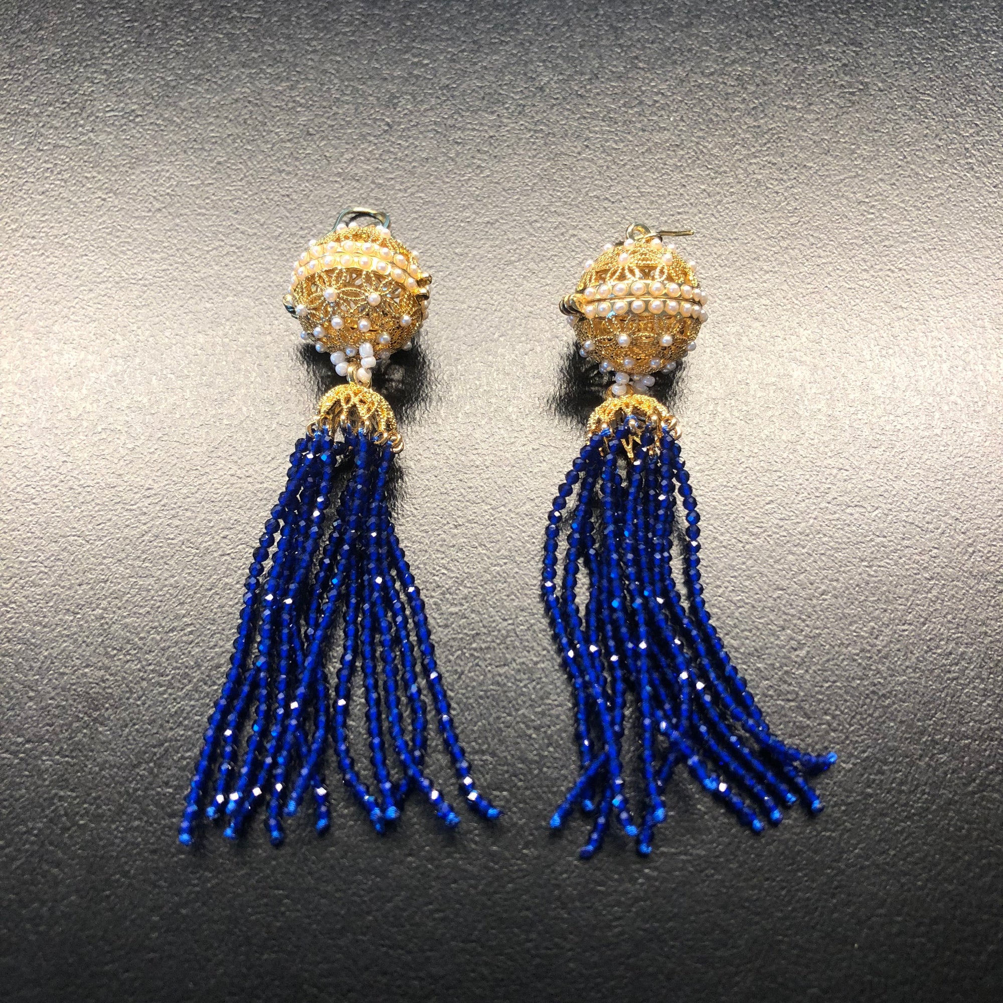 Herbal Locket Crystal Tassel Earrings - Lapis Spinel - Yun Boutique