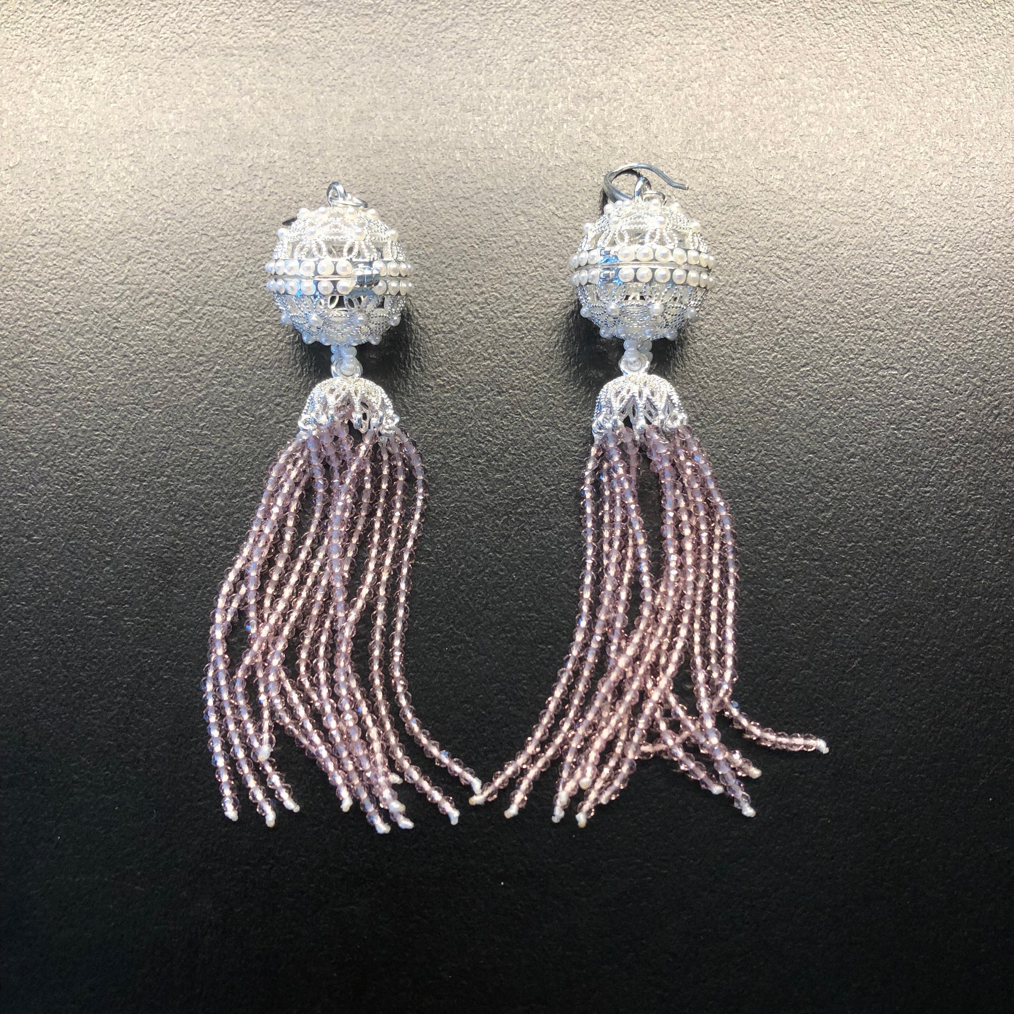 Herbal Locket Crystal Tassel Earrings - Mauve Zirconia - Yun Boutique