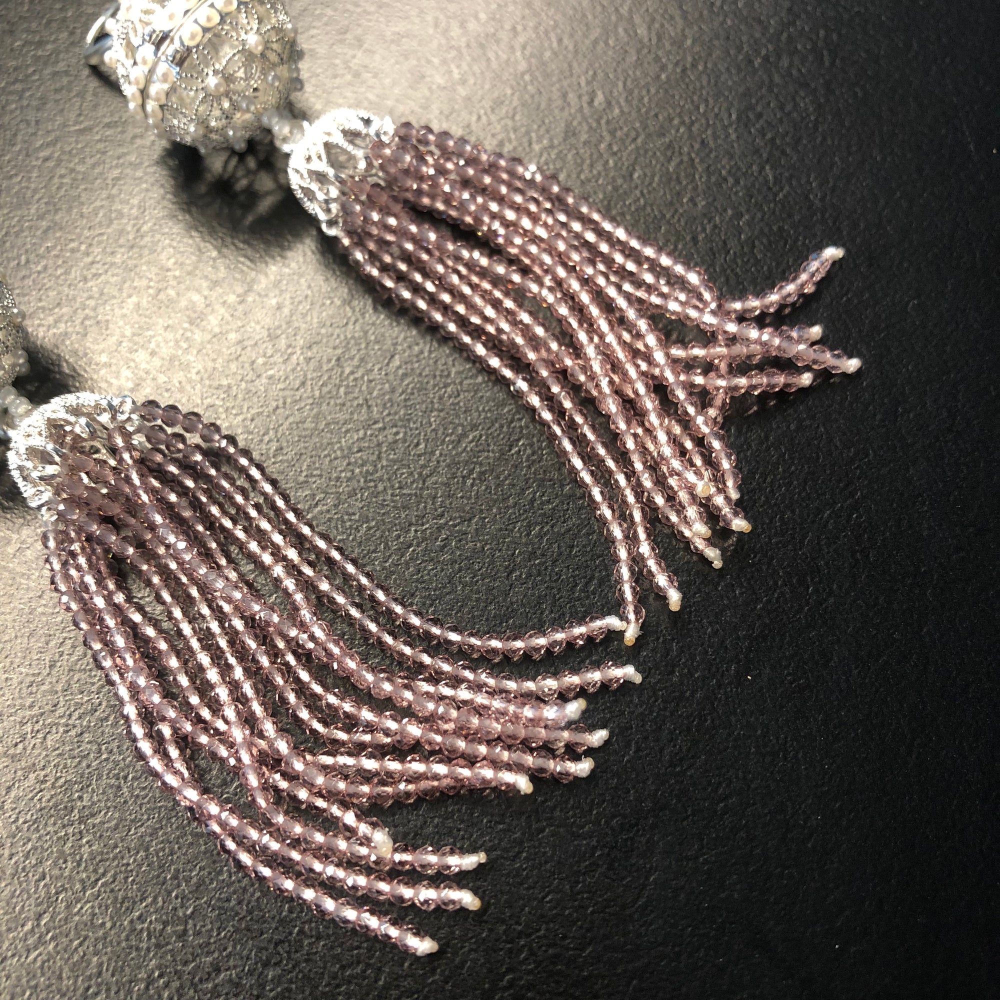 Herbal Locket Crystal Tassel Earrings - Mauve Zirconia - Yun Boutique